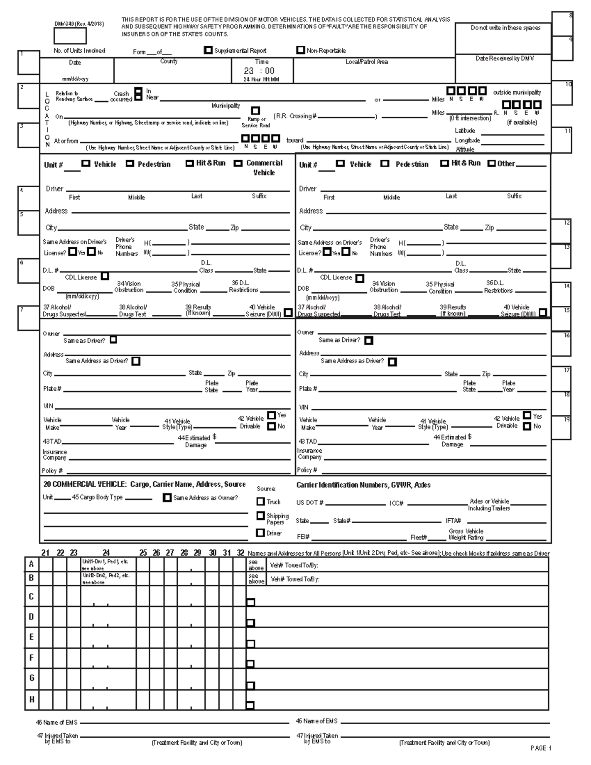Crash Report Form DMV-349: Statistical Analysis & Safety Data - Studocu image.