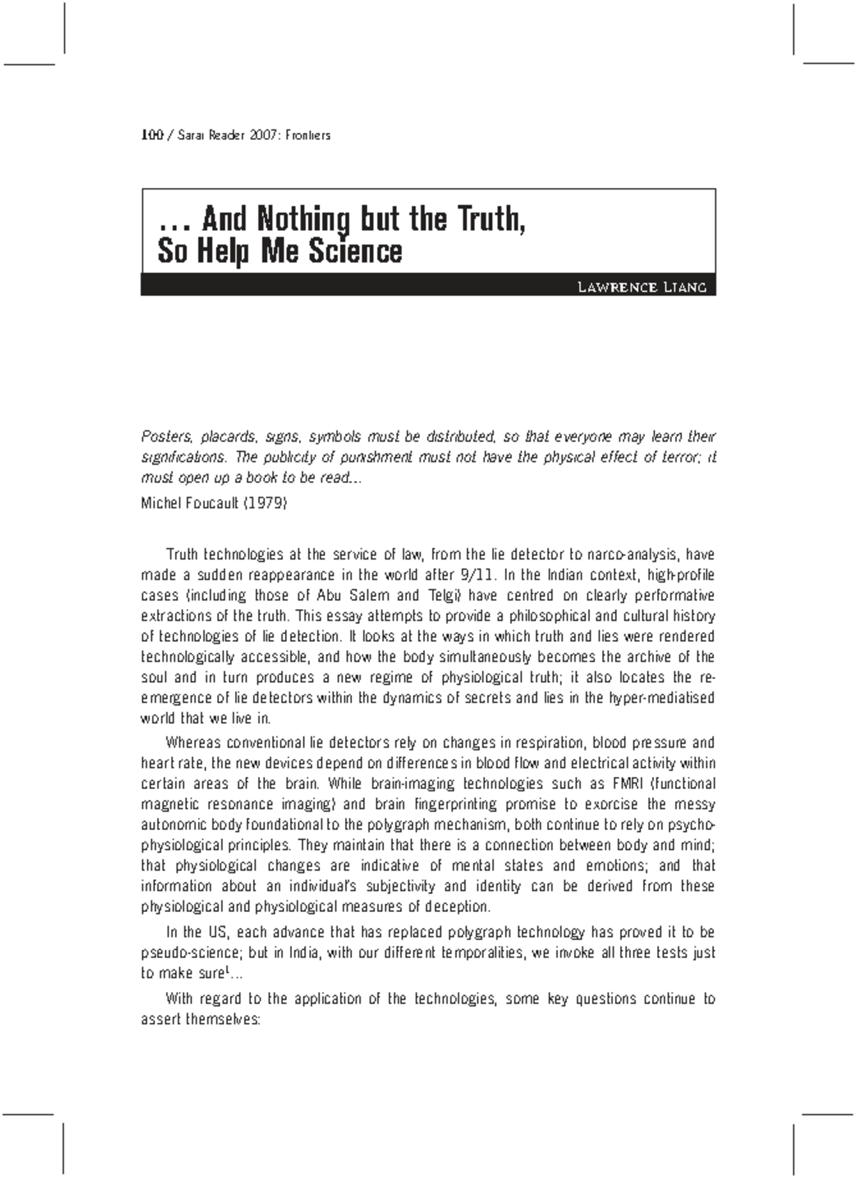 Sarai Reader 2007: Exploring the Evolution of Lie Detectors in India ...