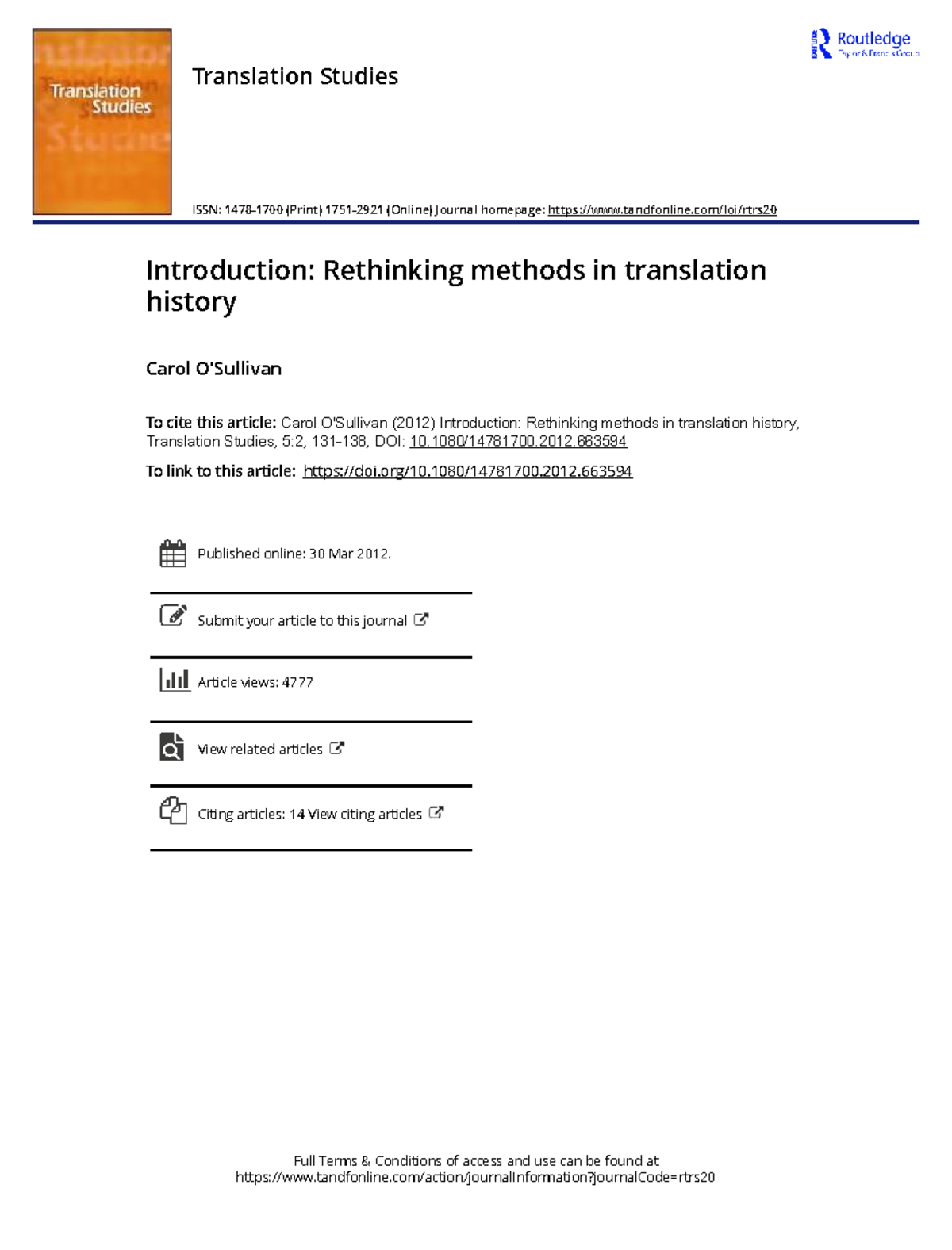 Rethinking Methods in Translation History (Translation Studies) - Studocu