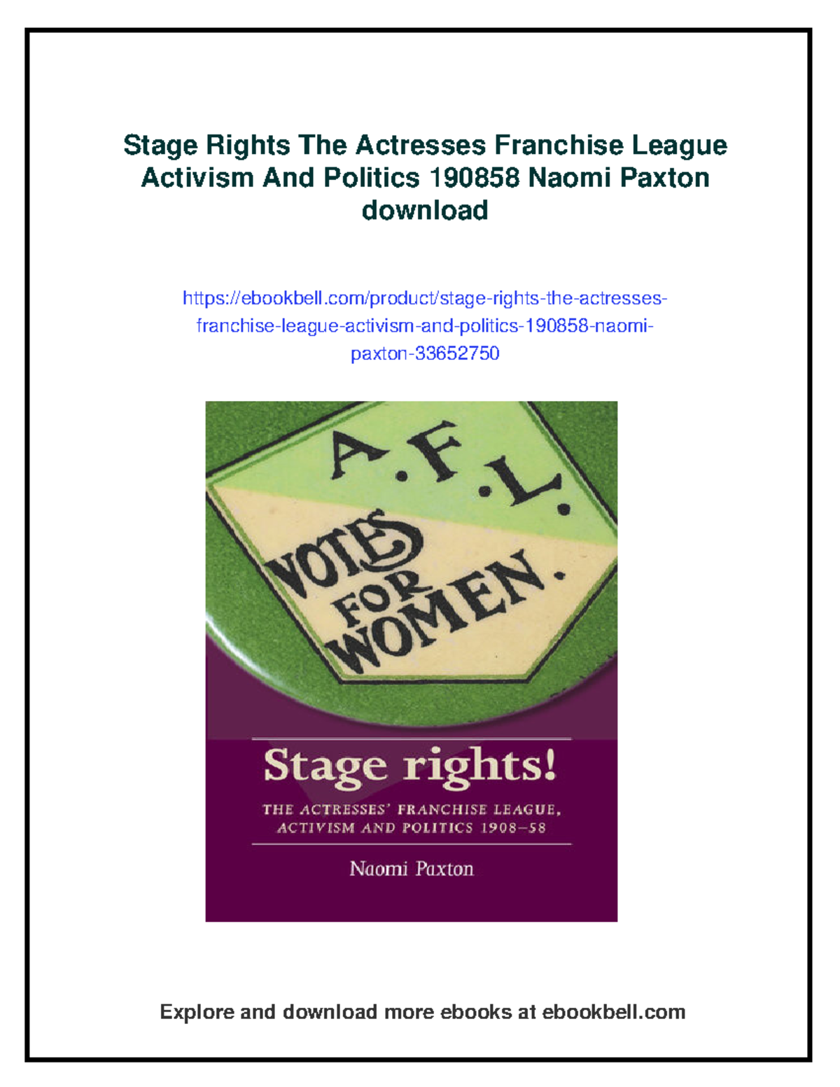Stage Rights: The Actresses Franchise League Activism & Politics 190858 ...