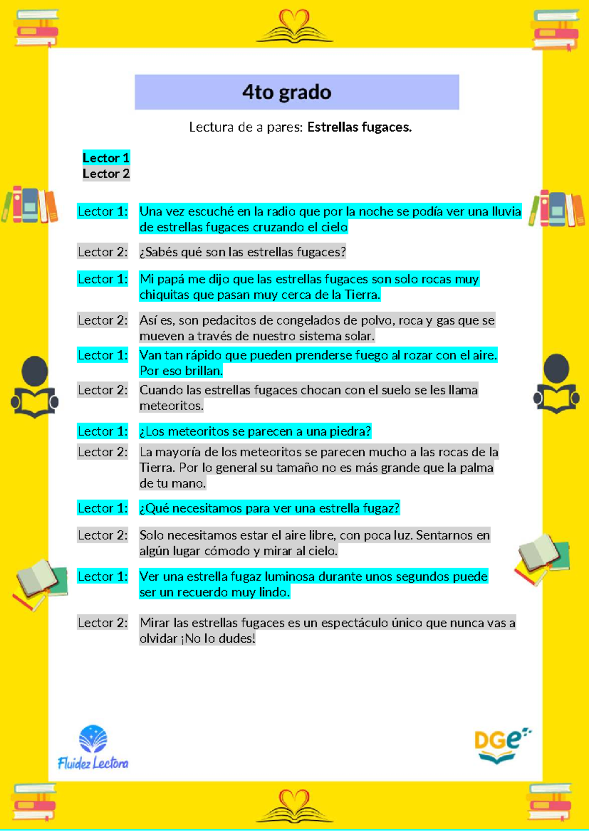 Fluidez en Lectura de Pares: Estrellas Fugaces - 4to Grado - Studocu