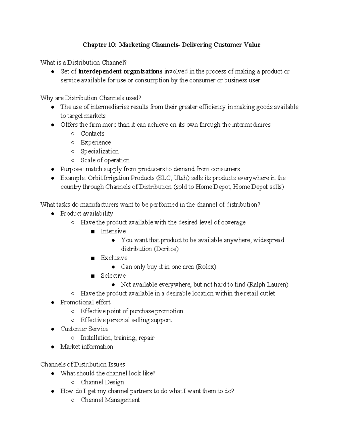 Chapter 10: Marketing Channels and Distribution Strategies (MKT 101 ...