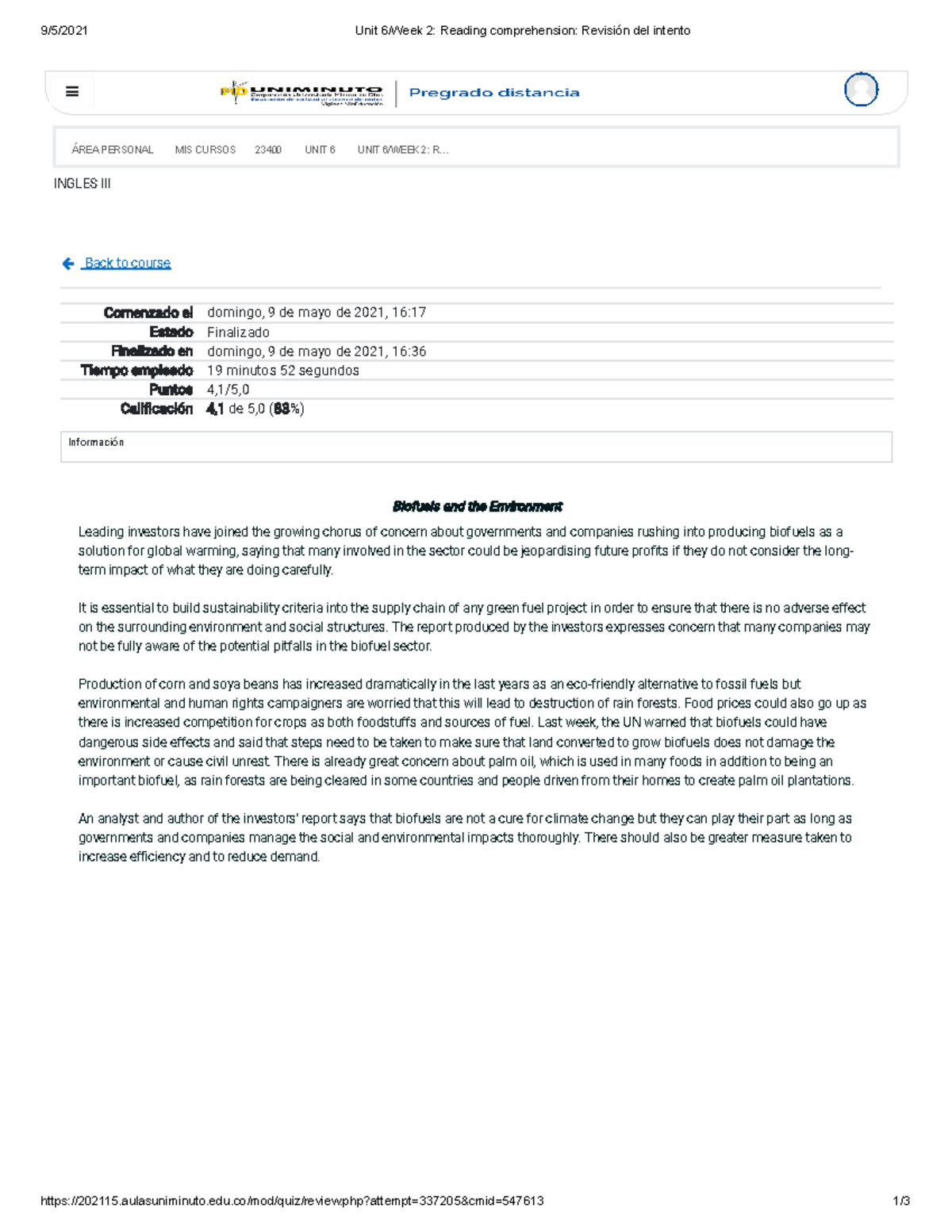 Unit 6 Week 2 Reading comprehension Revisión del intento - - Studocu