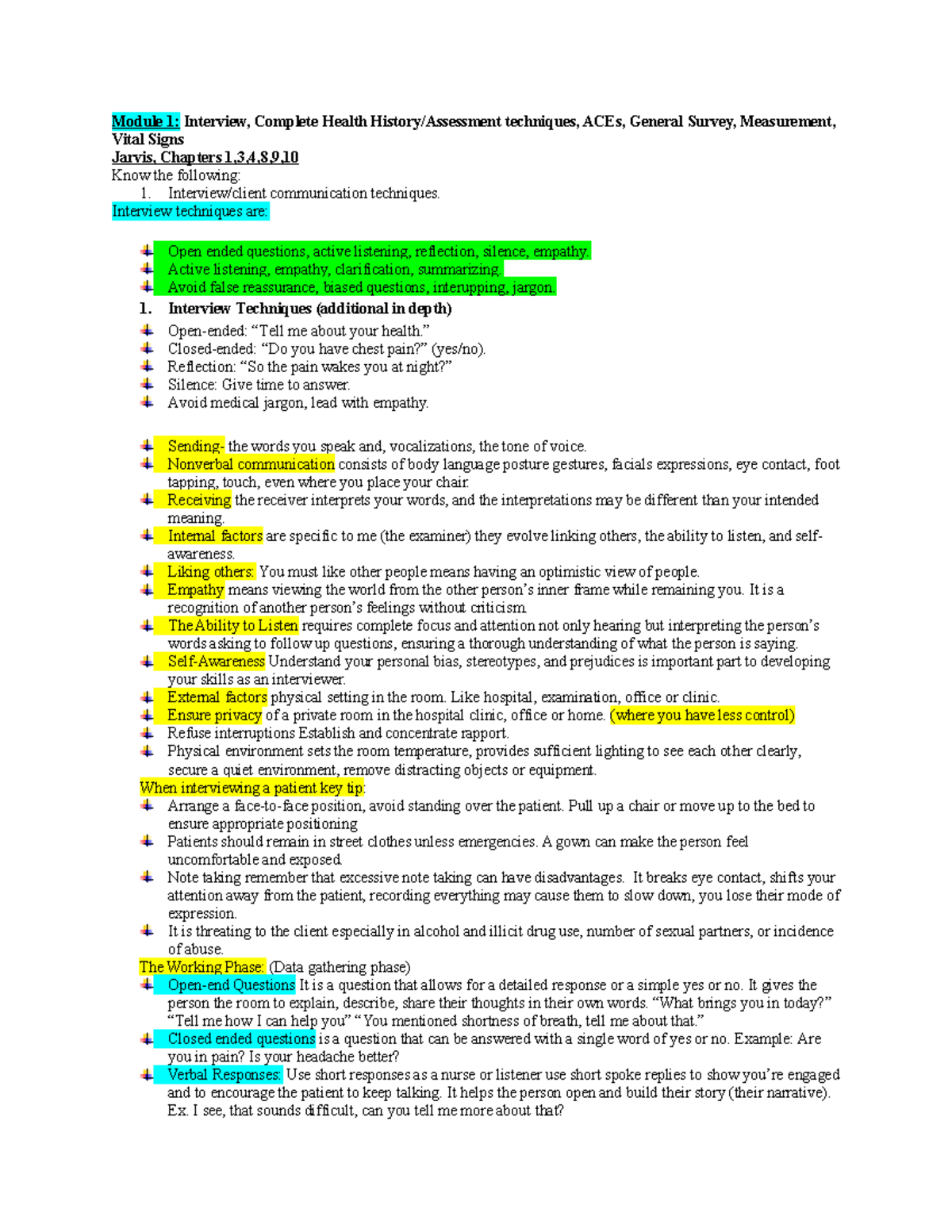 HA 101: Exam 1 Study Guide on Interview Techniques & Health Assessment ...