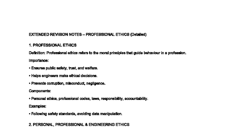 PROFESSIONAL ETHICS REVISION NOTES (Detailed) - Unit 1 - Studocu