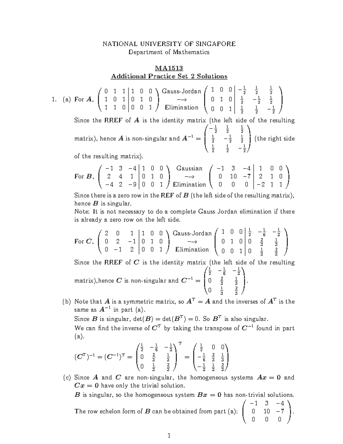 MA1513 Additional Practice Set 2 Solutions and Explanations - Studocu