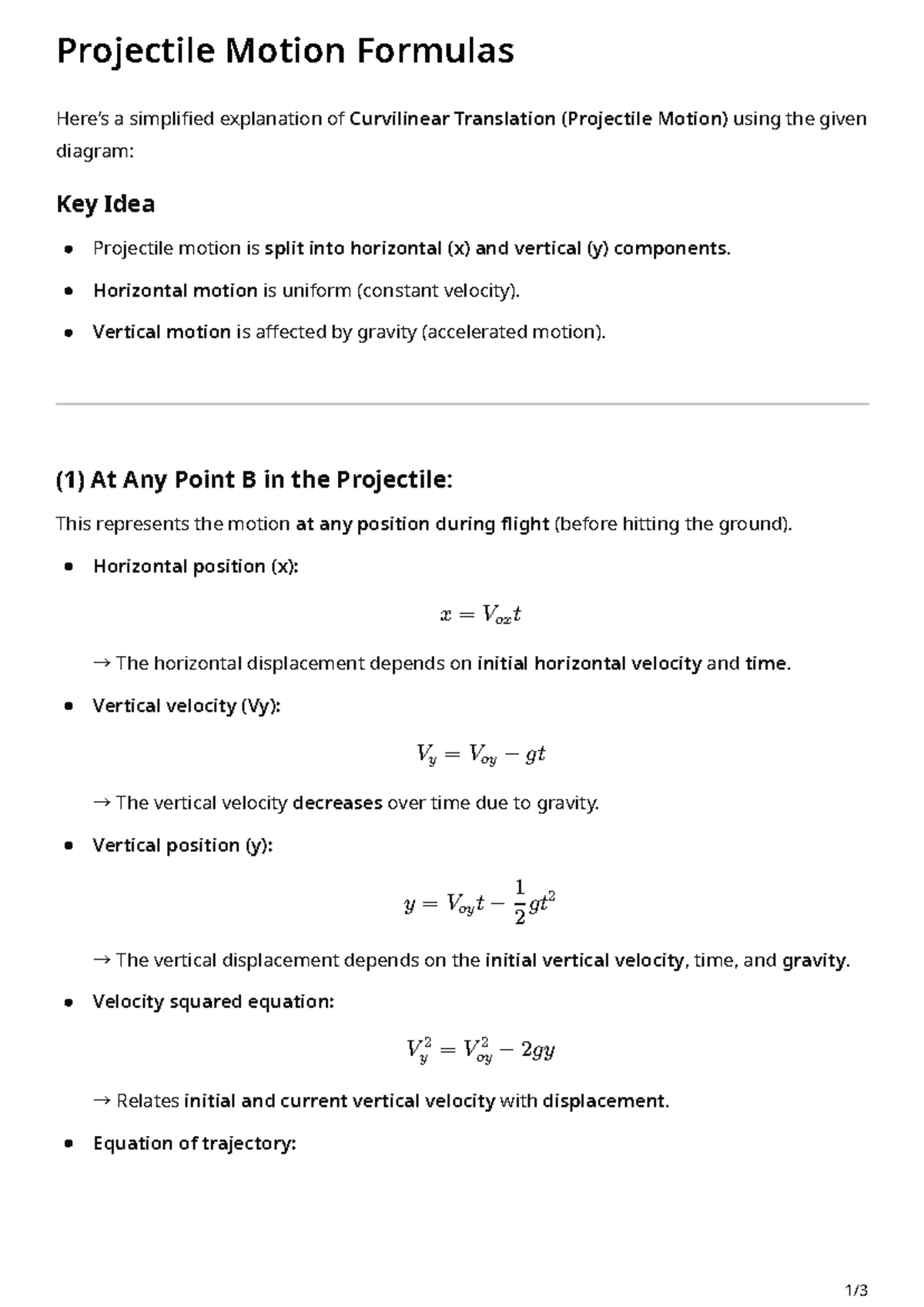 Projectile Motion Formulas - Projectile Motion Formulas Here’s a ...