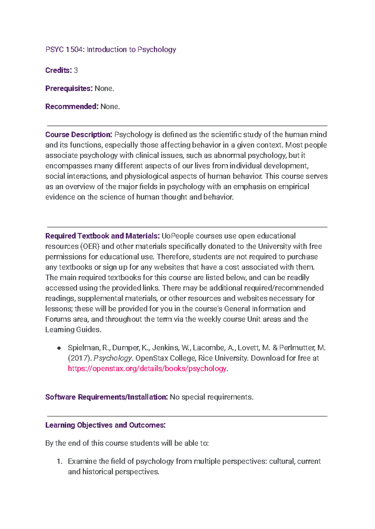 PSYC 1504 Overview of Key Concepts in Introduction to Psychology - Studocu