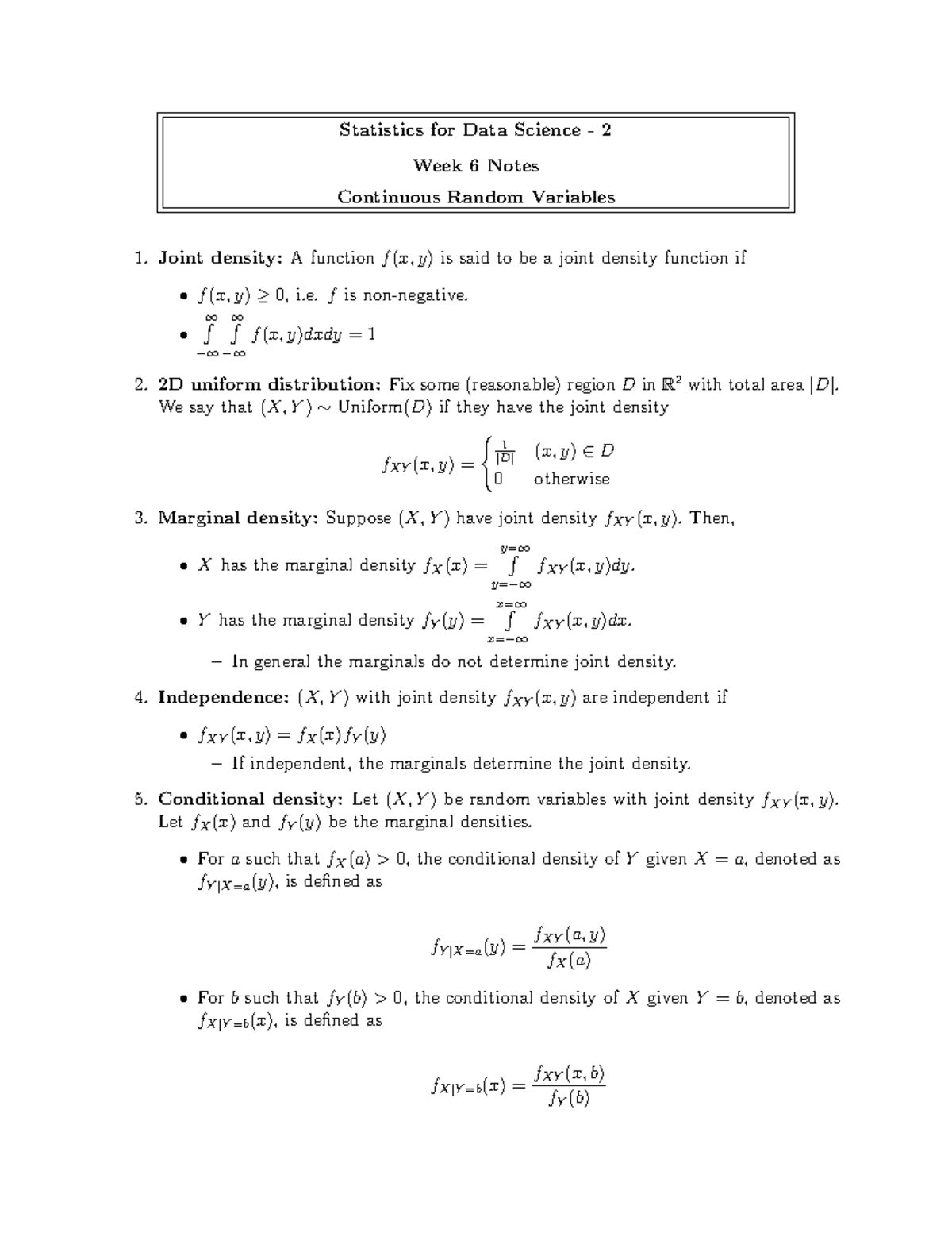 IITM BS Data Science - Statistics-2 Week 6 Notes on Continuous Random ...