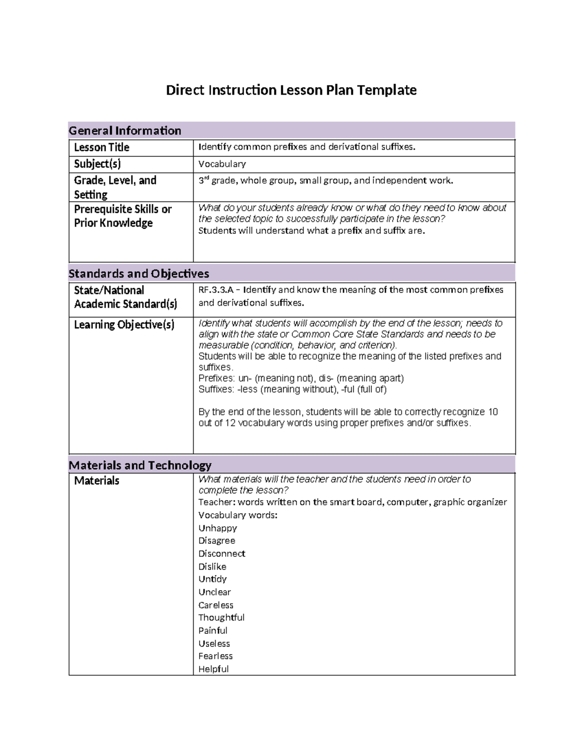 LXM2 - Lesson Plan - attempt 3 - Direct Instruction Lesson Plan ...