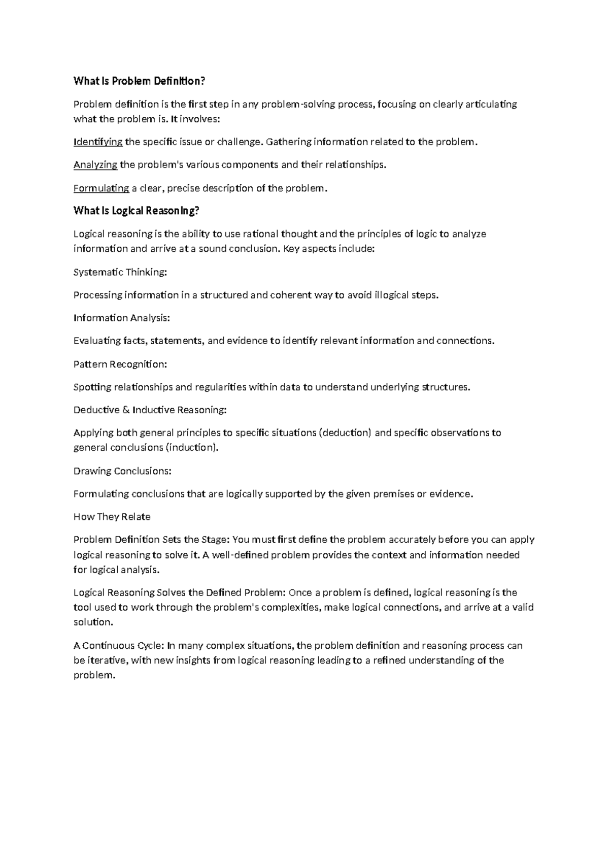 Problem Definition and Logical Reasoning Overview - Studocu