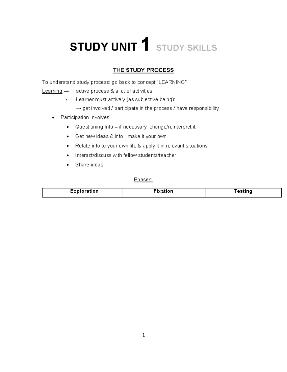 SCL1014 Study Skills: Understanding the Study Process and Techniques ...