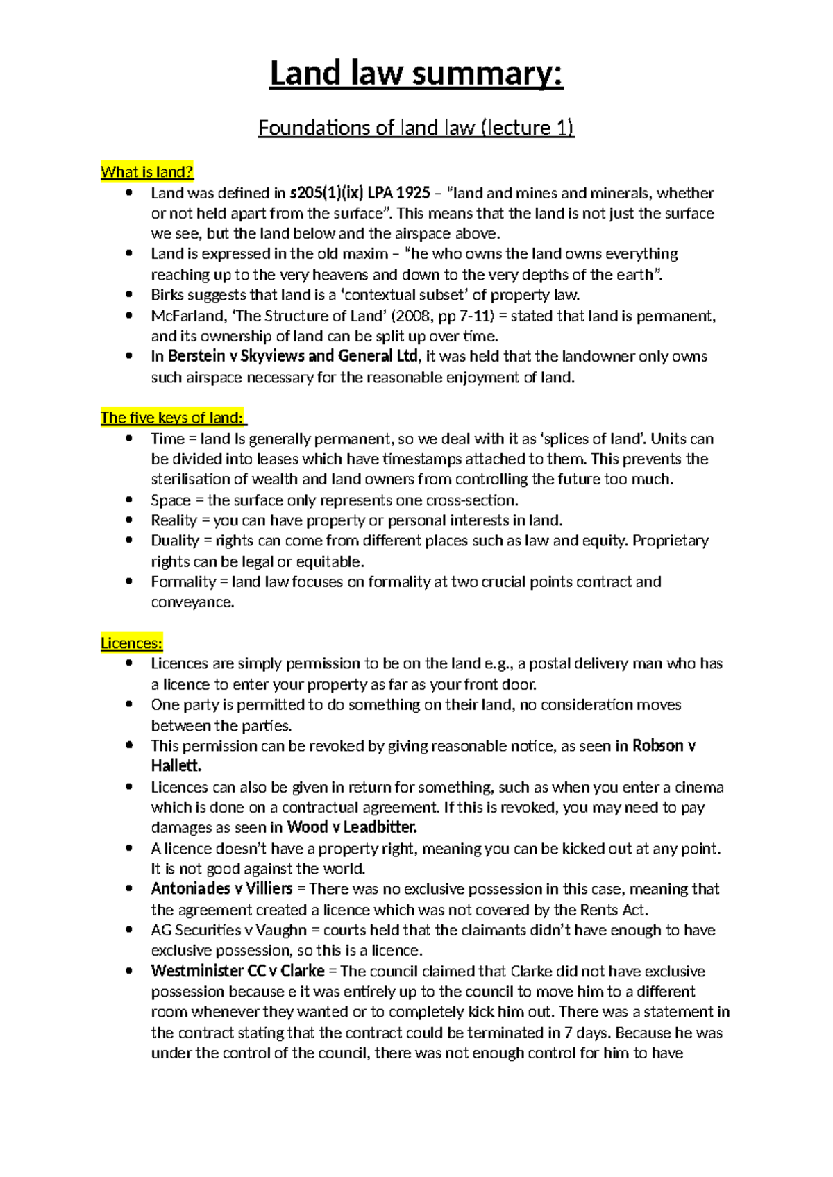 Land Law Summary: Comprehensive Notes on Property Ownership & Rights ...