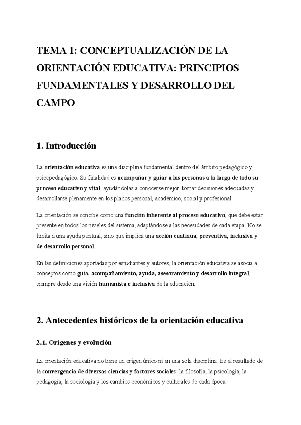 TEMA 1: CONCEPTUALIZACIÓN DE LA ORIENTACIÓN EDUCATIVA - Studocu