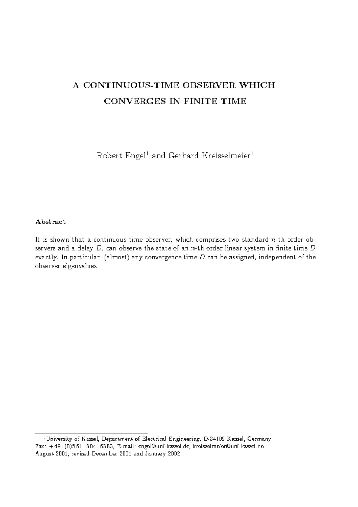 Finite Time Observers: Convergence in Linear Systems - Studocu