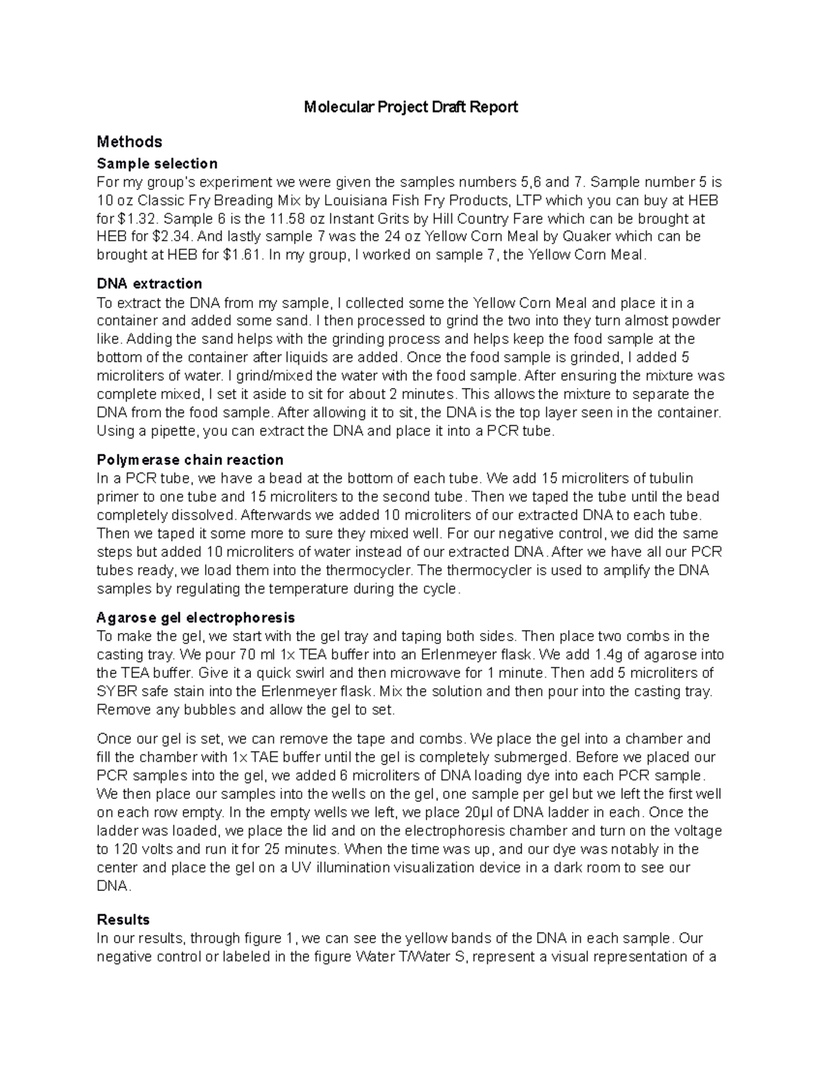 Molecular Project (BIO101) Draft Report: DNA Extraction & Analysis ...