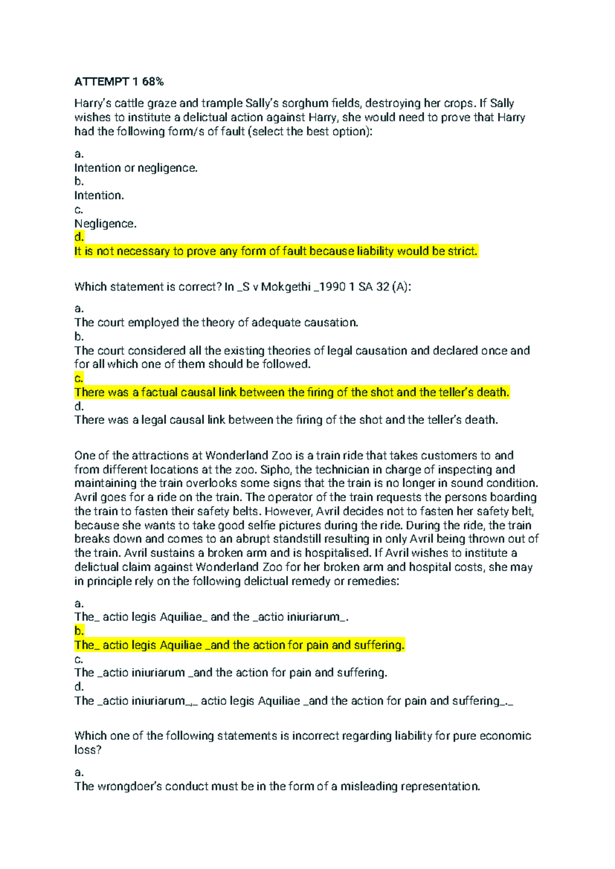 Delictual Liability Analysis: Attempts 1 & 2 in Law Studies - Studocu