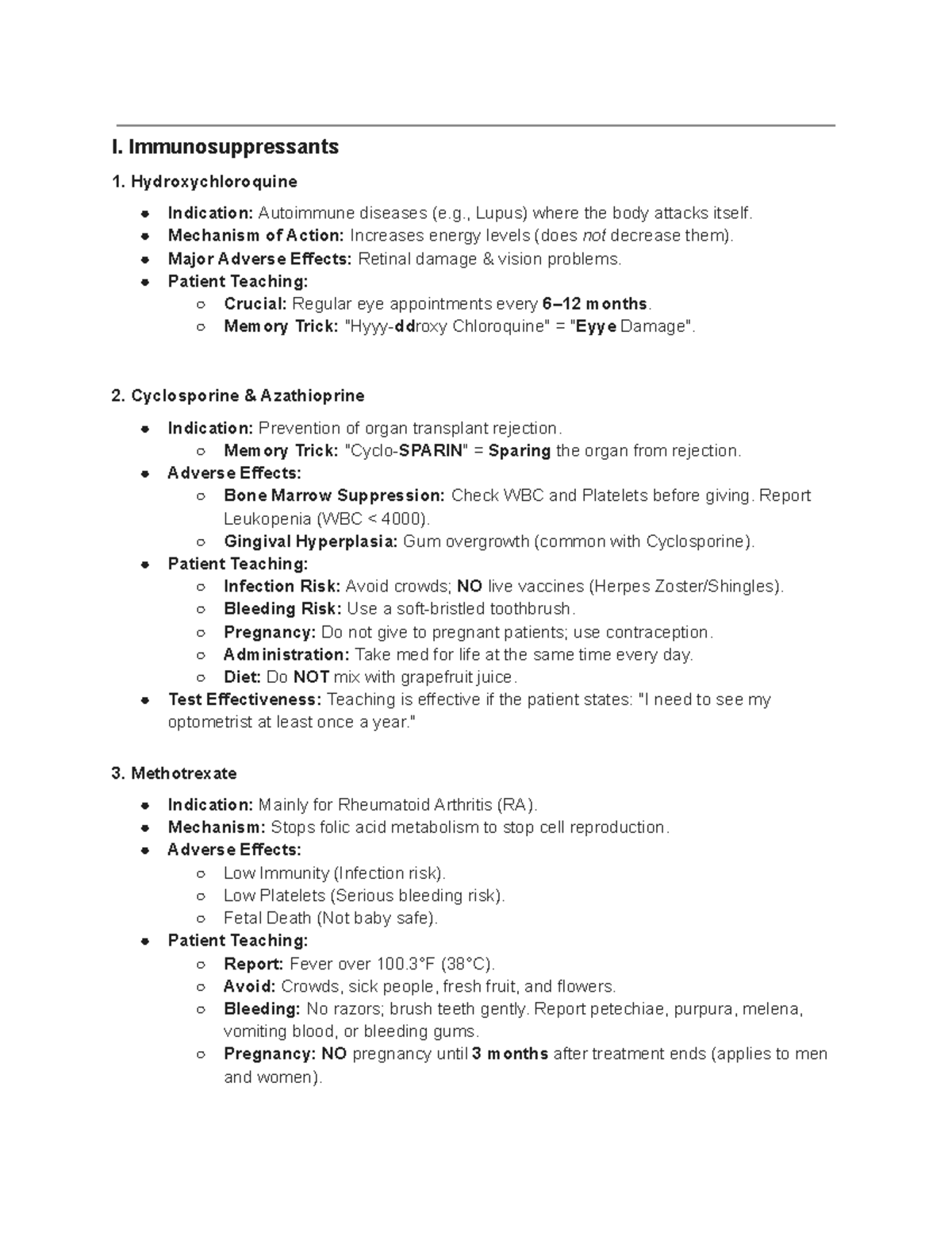 Medical Surgical Notes: Immunosuppressants & Neurological Medications ...
