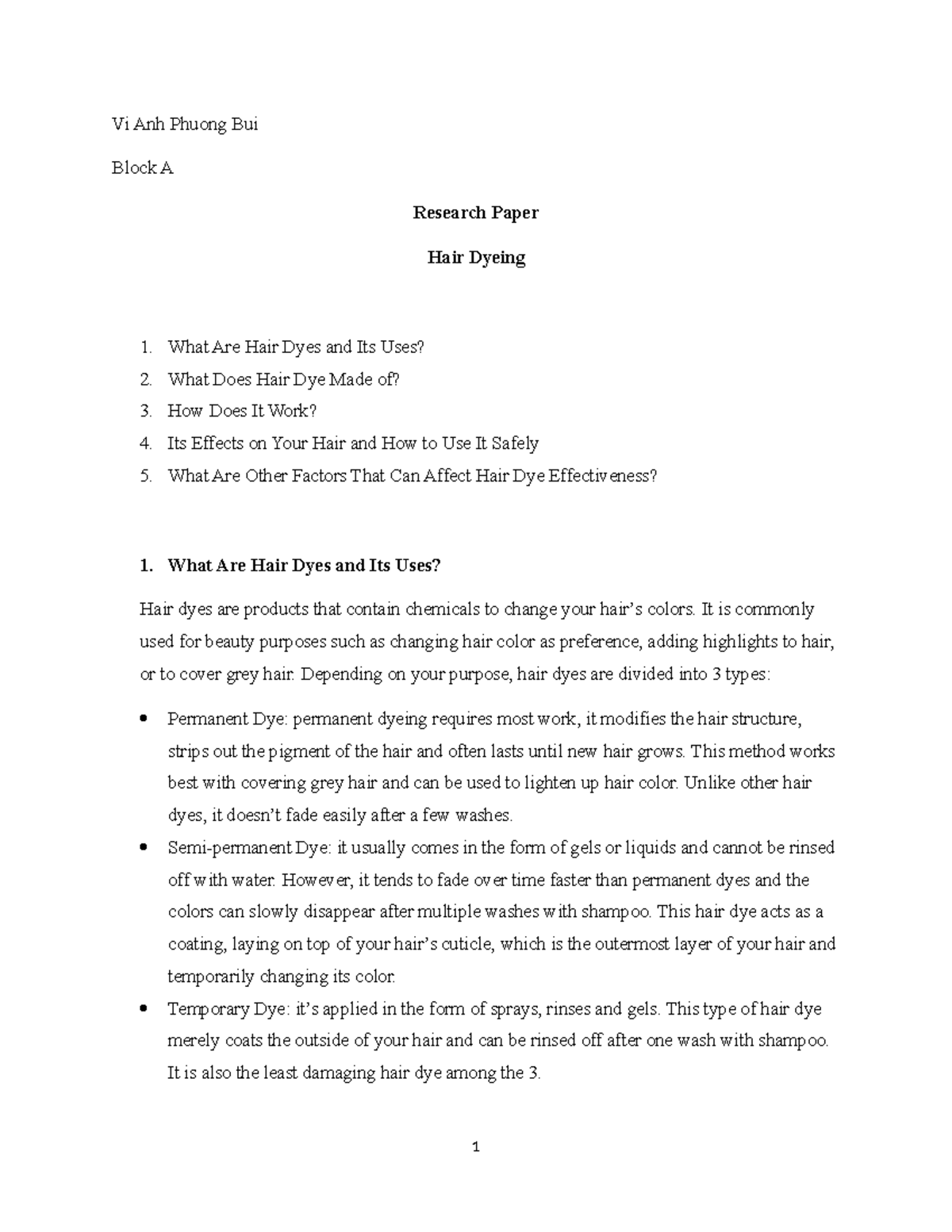 Research Paper on Hair Dyeing: Chemistry and Safety (CHEM25) - Studocu