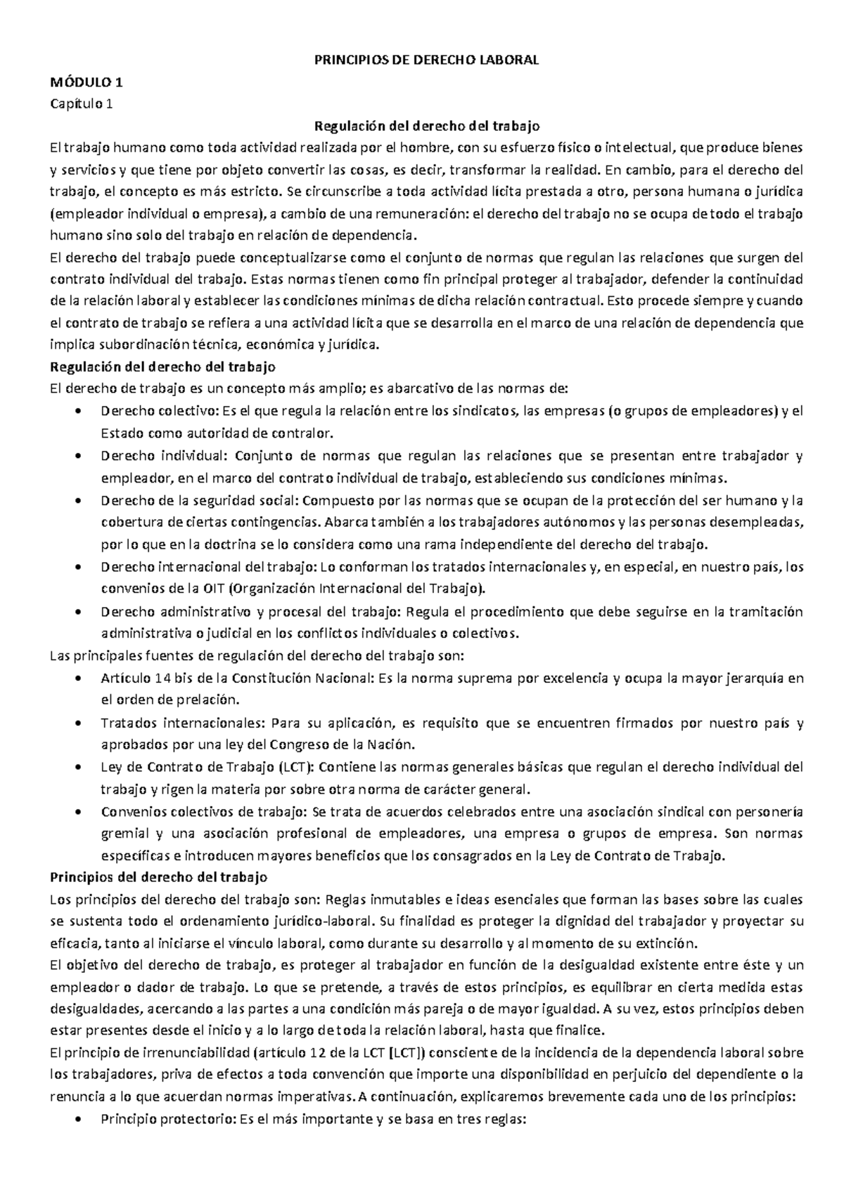 Parcial 1 Derecho Laboral - Módulo 1: Regulación y Principios del ...