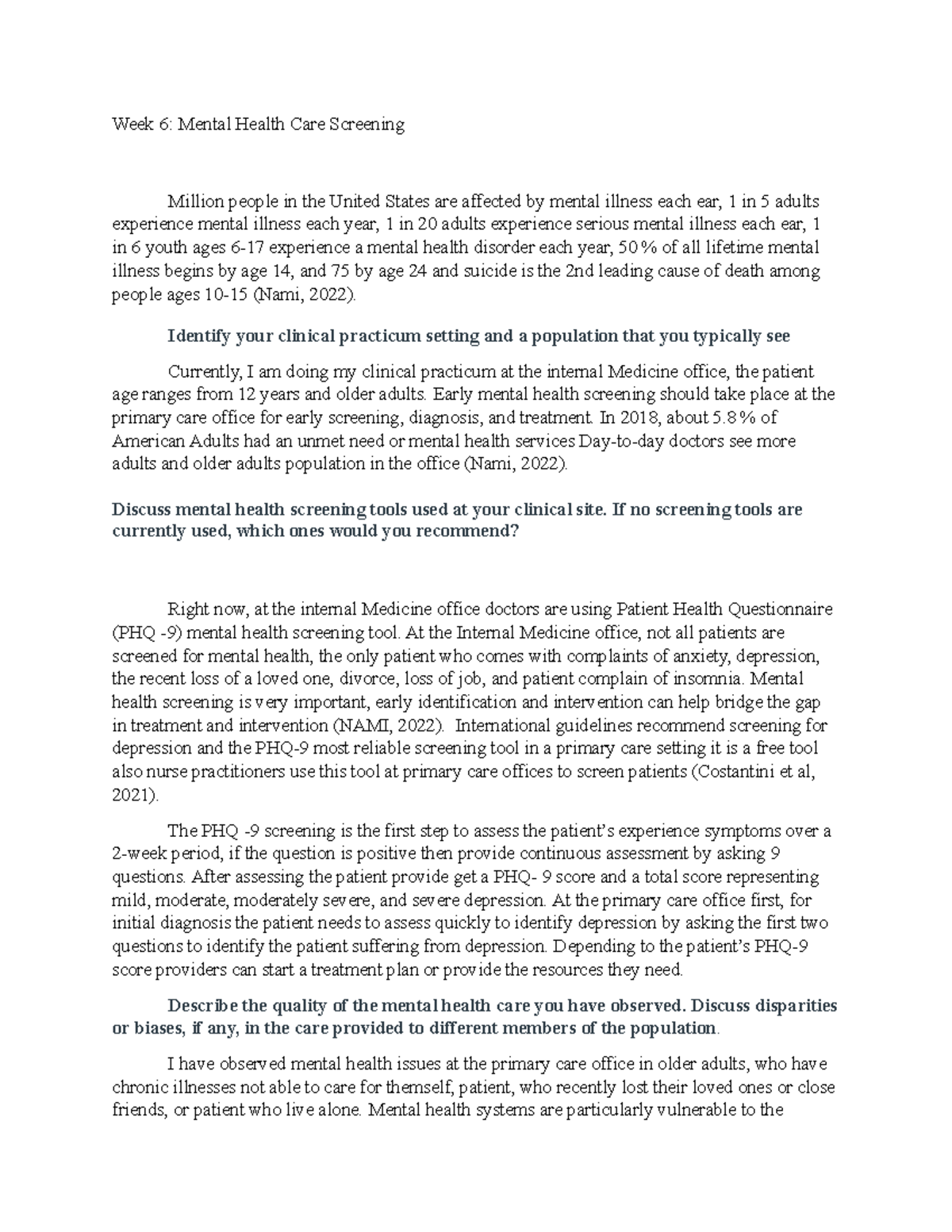 NR 511 Week 6: Enhancing Mental Health Screenings in Primary Care - Studocu