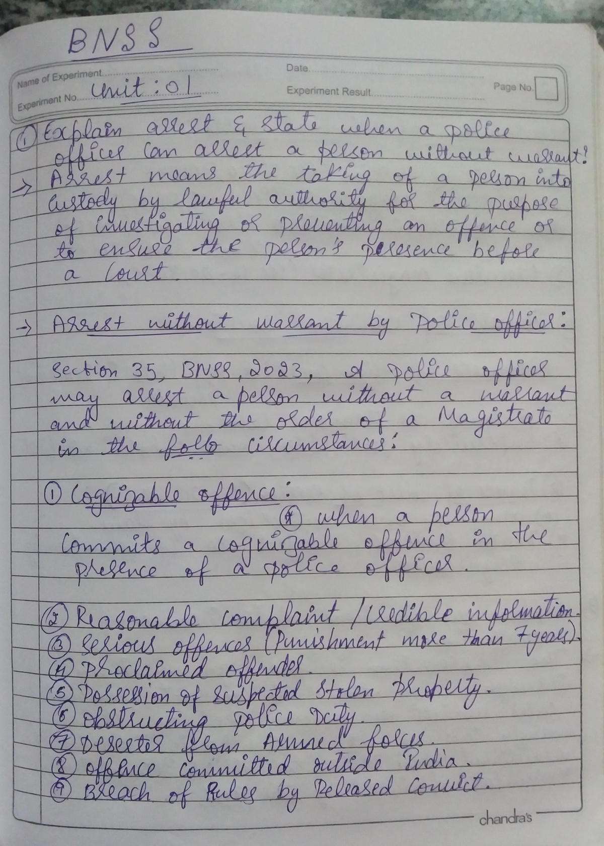 BNSS 2023: Notes on Arrest, Bail, and Criminal Procedure - Studocu