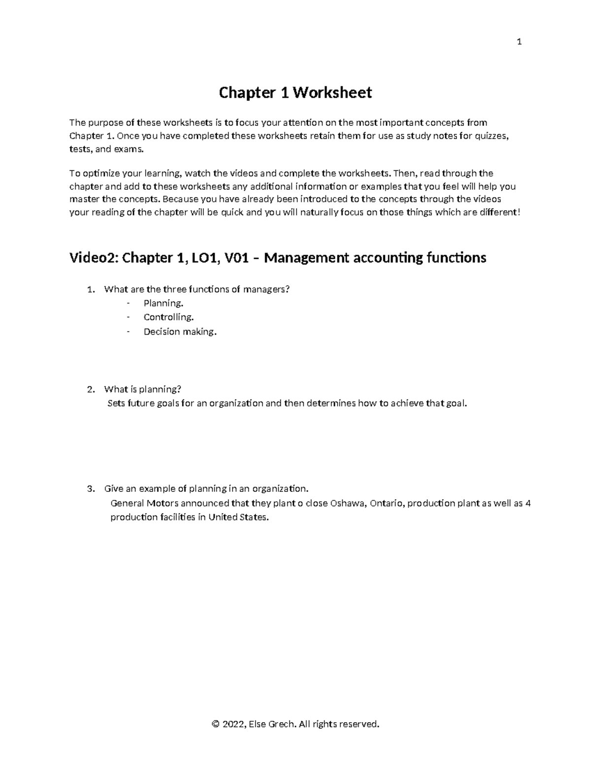 Lecture Video Worksheet: Key Concepts from Chapter 1 - Studocu