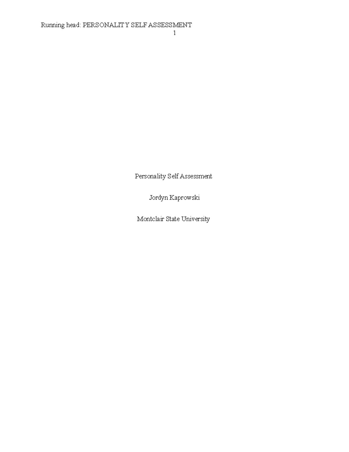 Personality Self Assessment Paper: Changes in Traits & Attachment ...