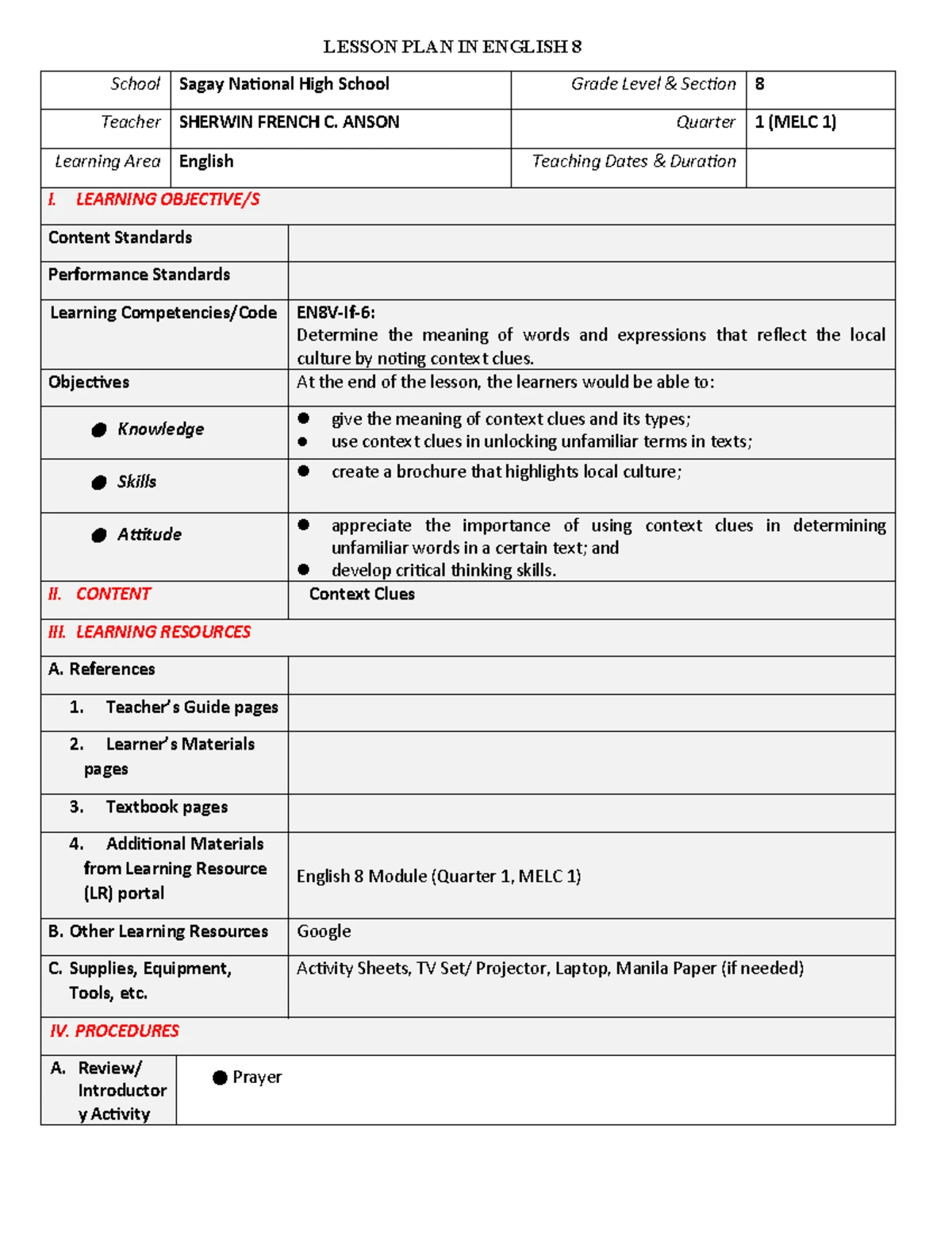 DLL Matatag MAPEH 4 Q1 Week 4 Lesson Plans and Activities - Studocu