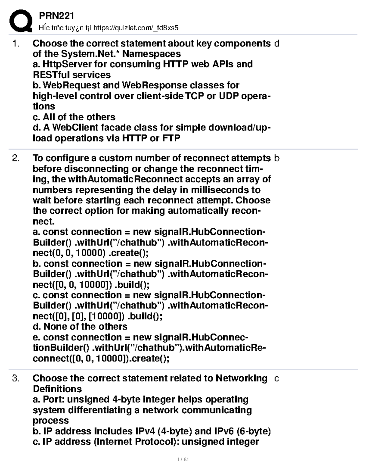 PRN221 - good for practice - HÍc trñc tuy¿n t¡i quizlet/_fd8xs Choose ...