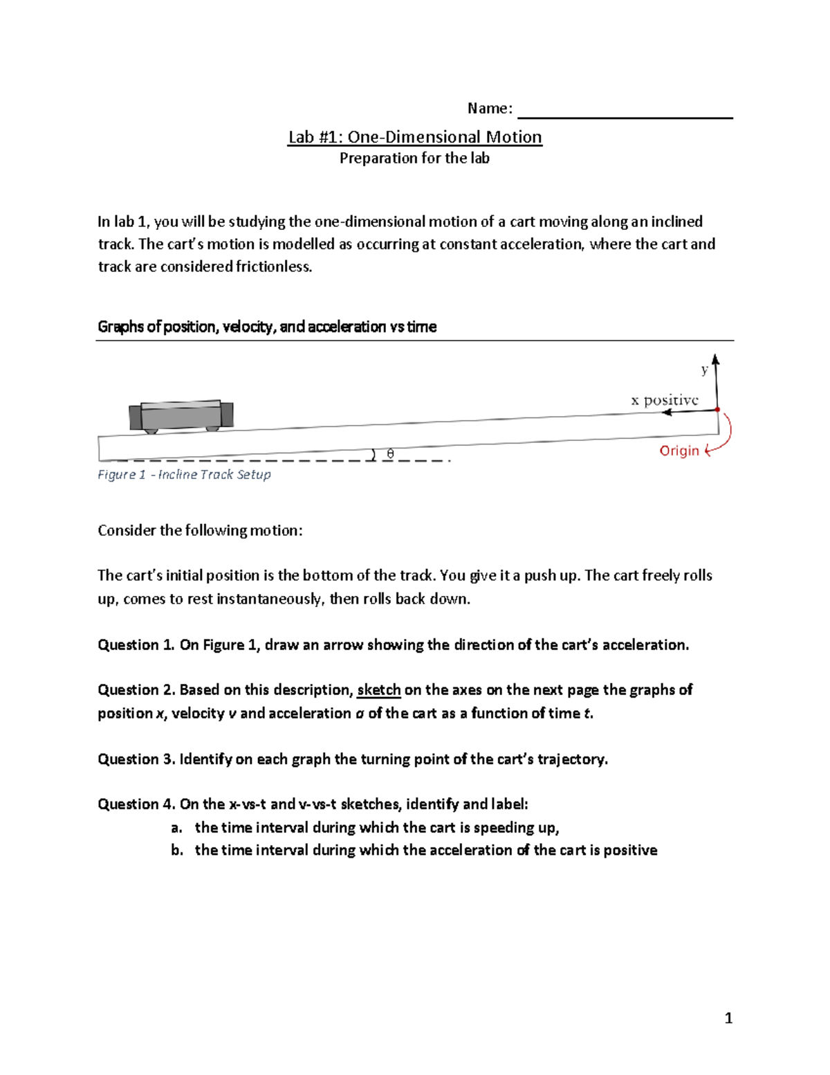 NYA Lab 1 - Analysis of One-Dimensional Motion F2023 - Studocu