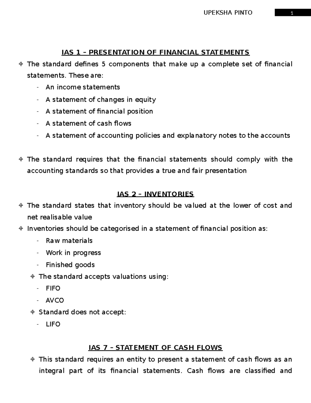IAS Standards Overview for A Level Financial Statements Analysis - Studocu