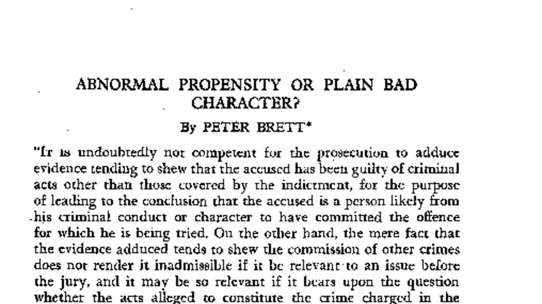 Evidence of character - ABNORMAL PROPENSITY OR PLAIN BAD CHARACTER ...
