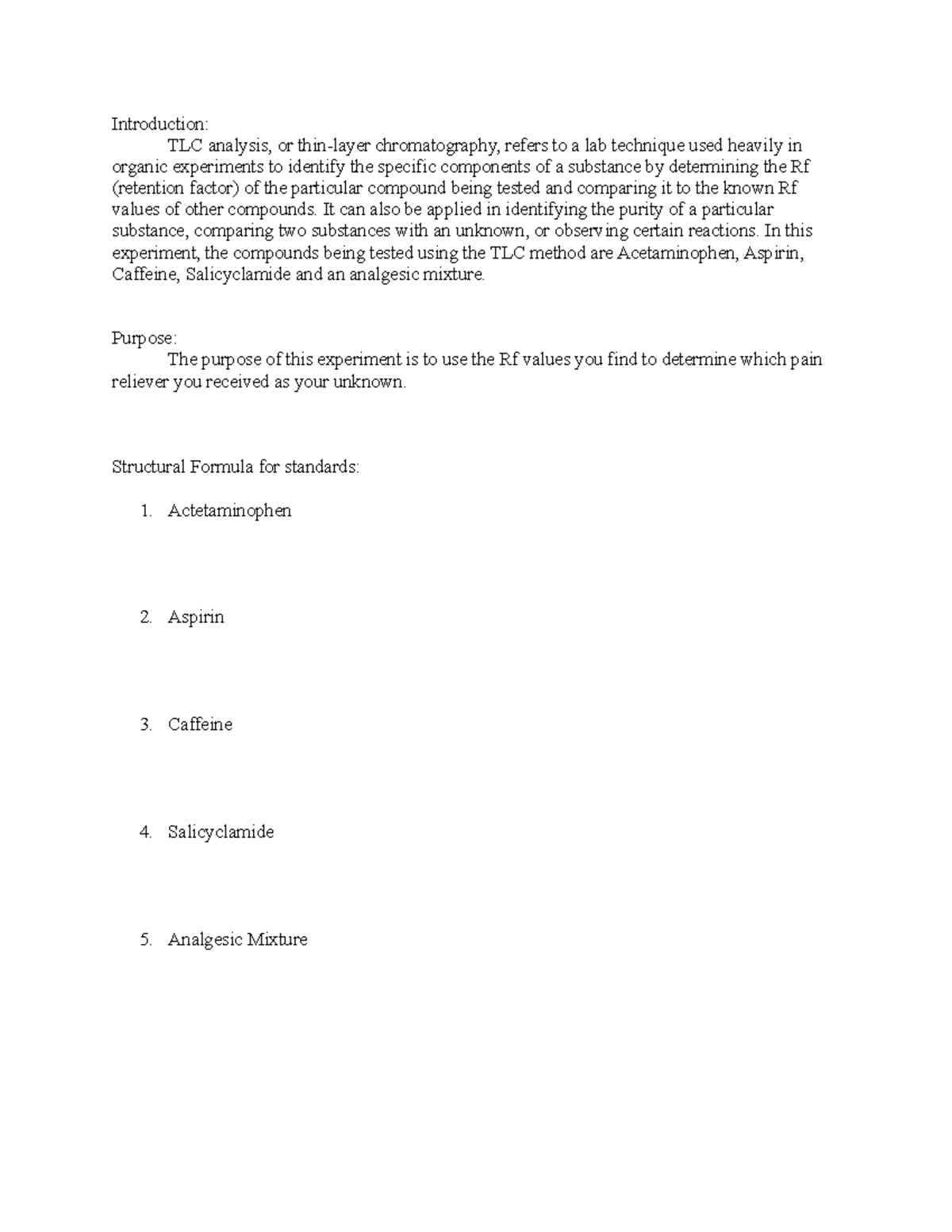 Organic Chemistry II TLC Lab Report: Identifying Pain Relievers - Studocu