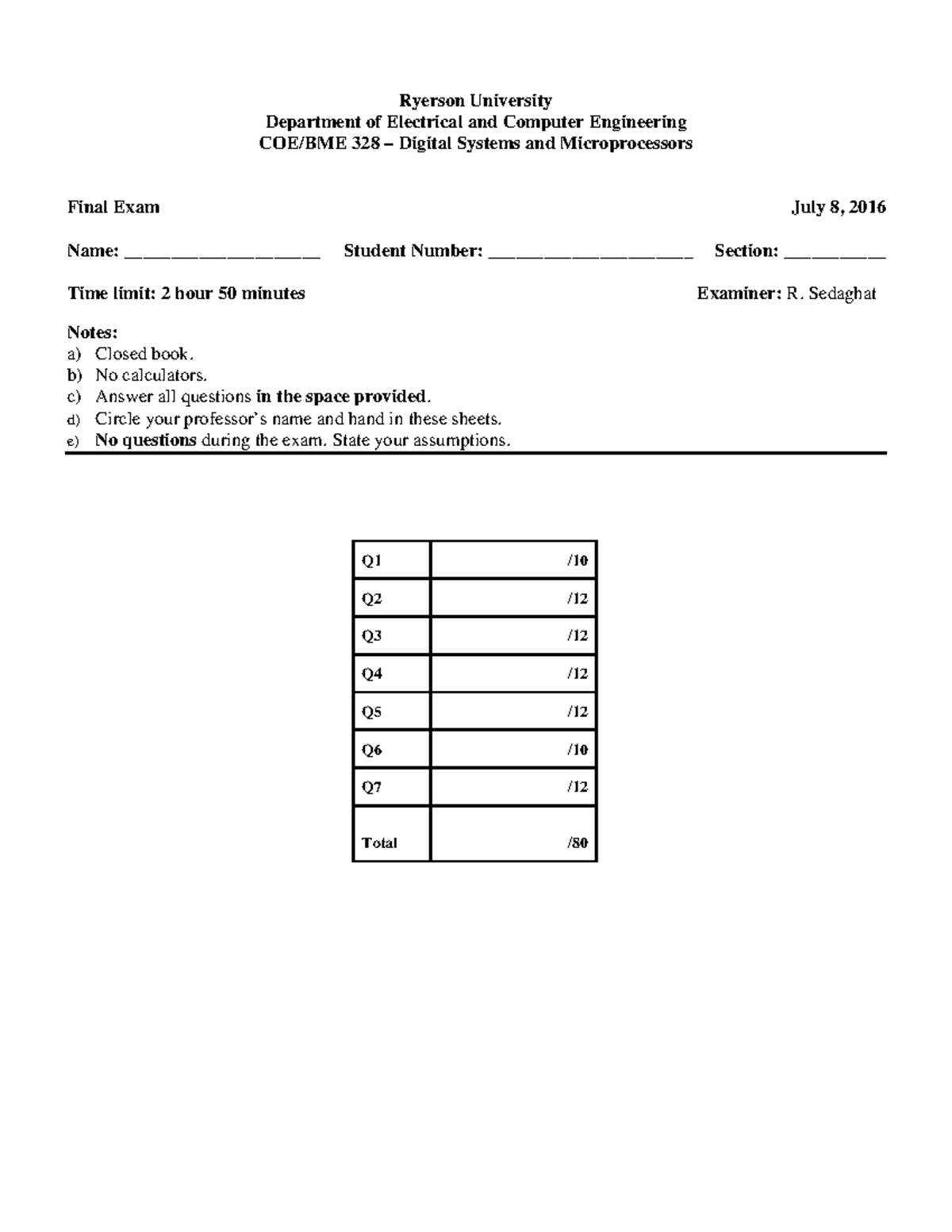 COE328 Digital Systems - Spring 2016 Final Exam Review Guide - Studocu