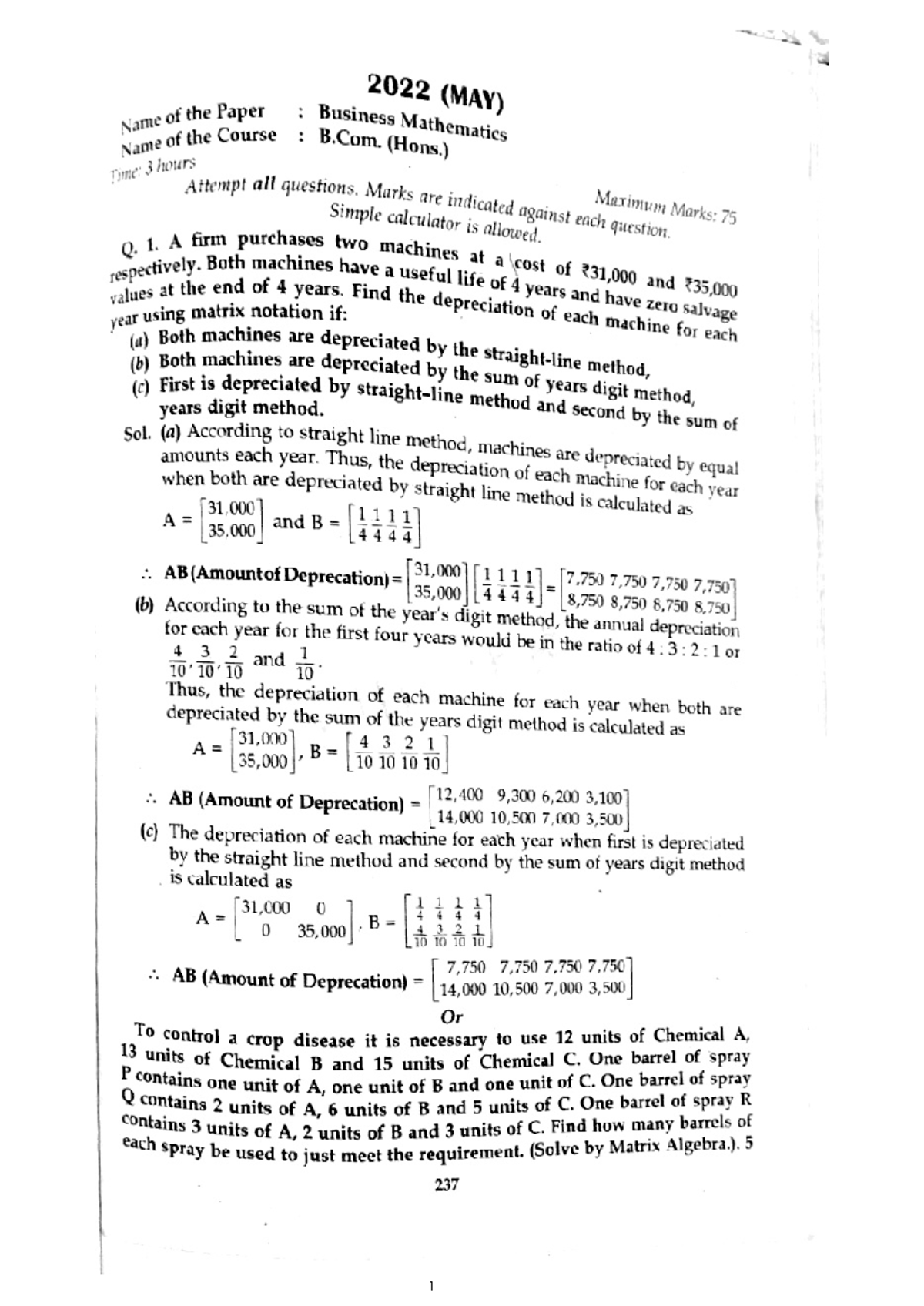 BM 2022 - Business Mathematics Exam Solutions and Notes - Studocu