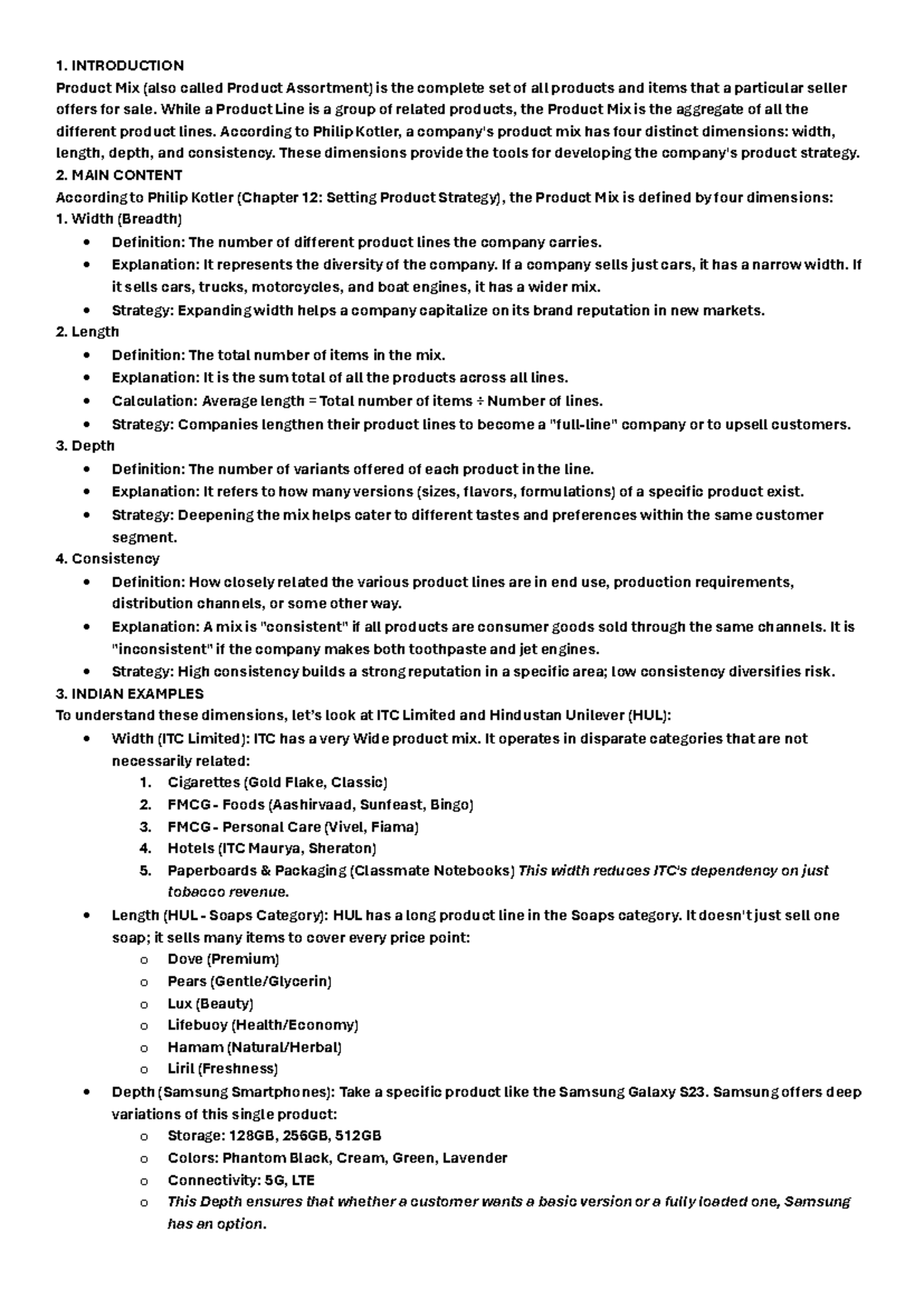 MKT 101: Comprehensive Marketing Notes on Product Mix & Pricing Factors ...