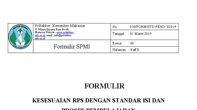 FORM Checklist Kesesuaian RPS dengan Standar ISI - KEPERAWATAN D3 - Studocu