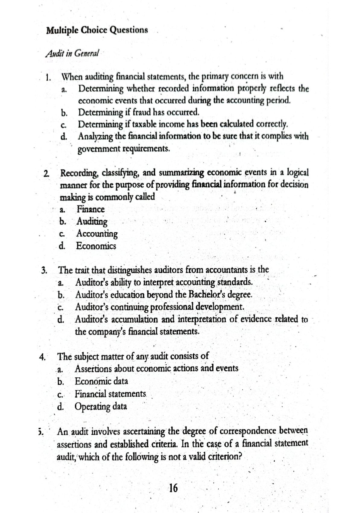 Chapter 1: MCQ Assignment on Auditing Principles and Practices - Studocu