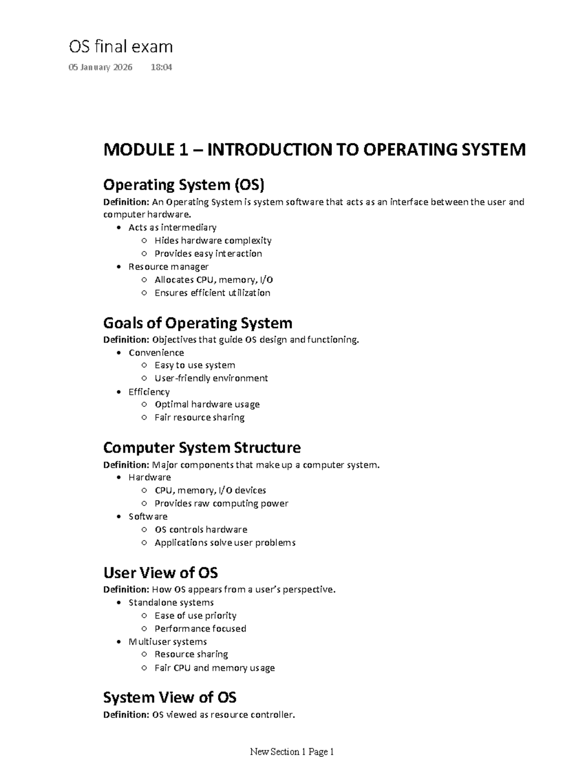Os Module 1 Final Exam Notes Introduction To Operating Systems Studocu