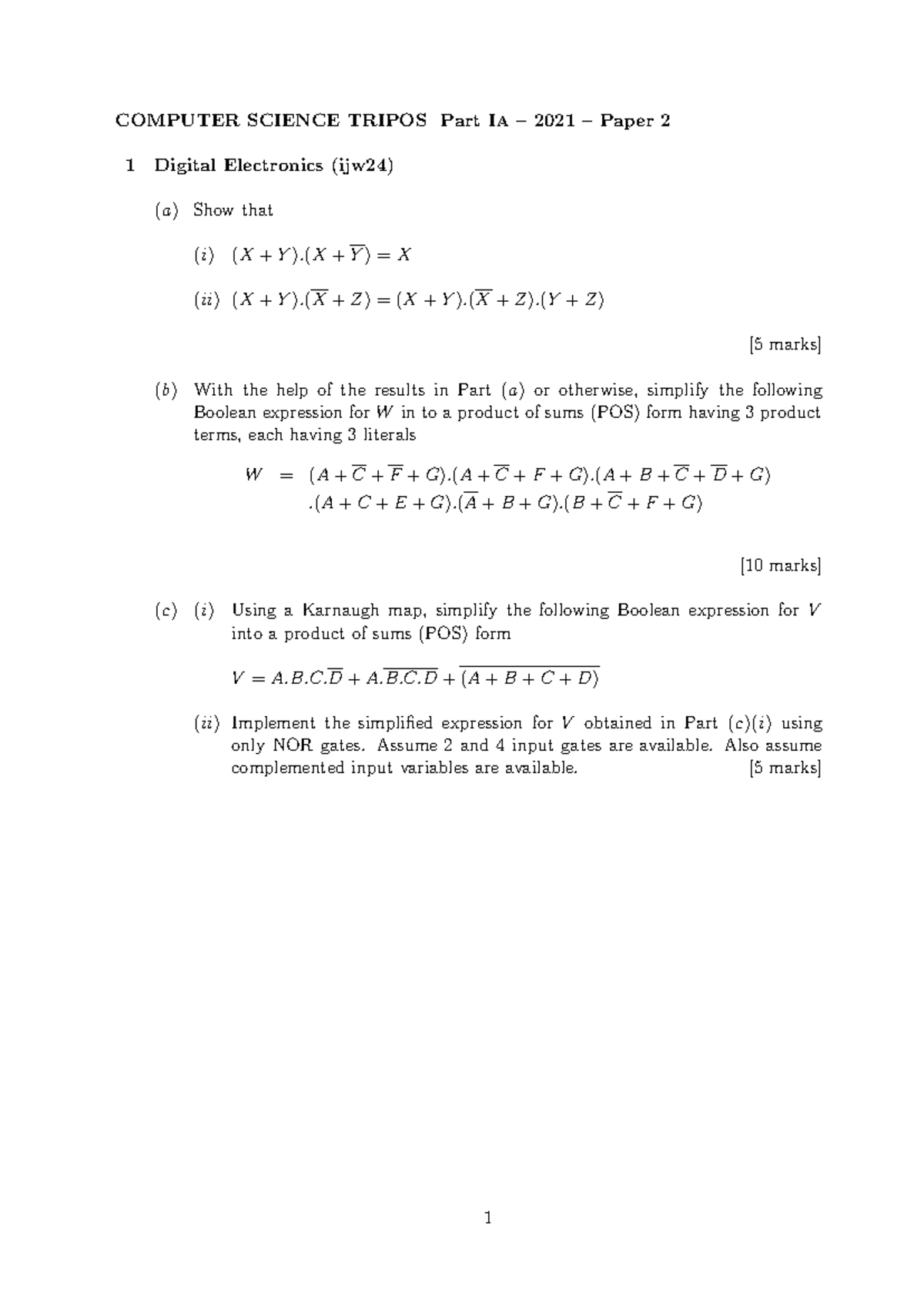 Group 1 - Examples - 1 COMPUTER SCIENCE TRIPOS Part IA – 2021 – Paper 2 ...