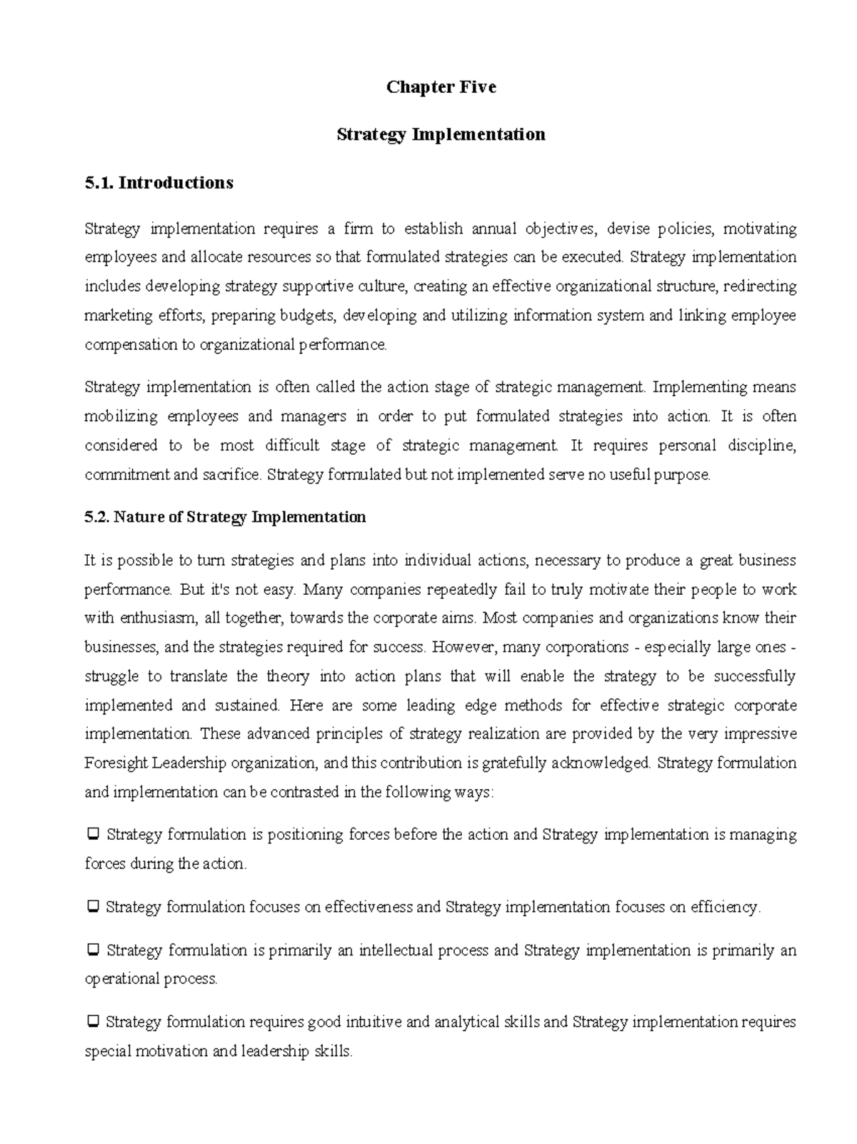 Chapter 5: Strategy Implementation in SM - Nahom - Studocu