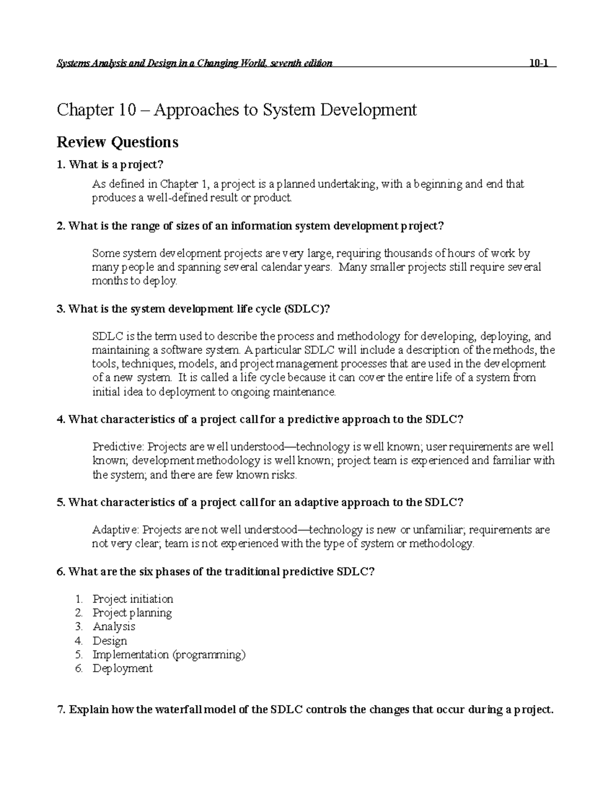 CS101: Chapter 10 Tutorial Solutions on System Development Approaches ...