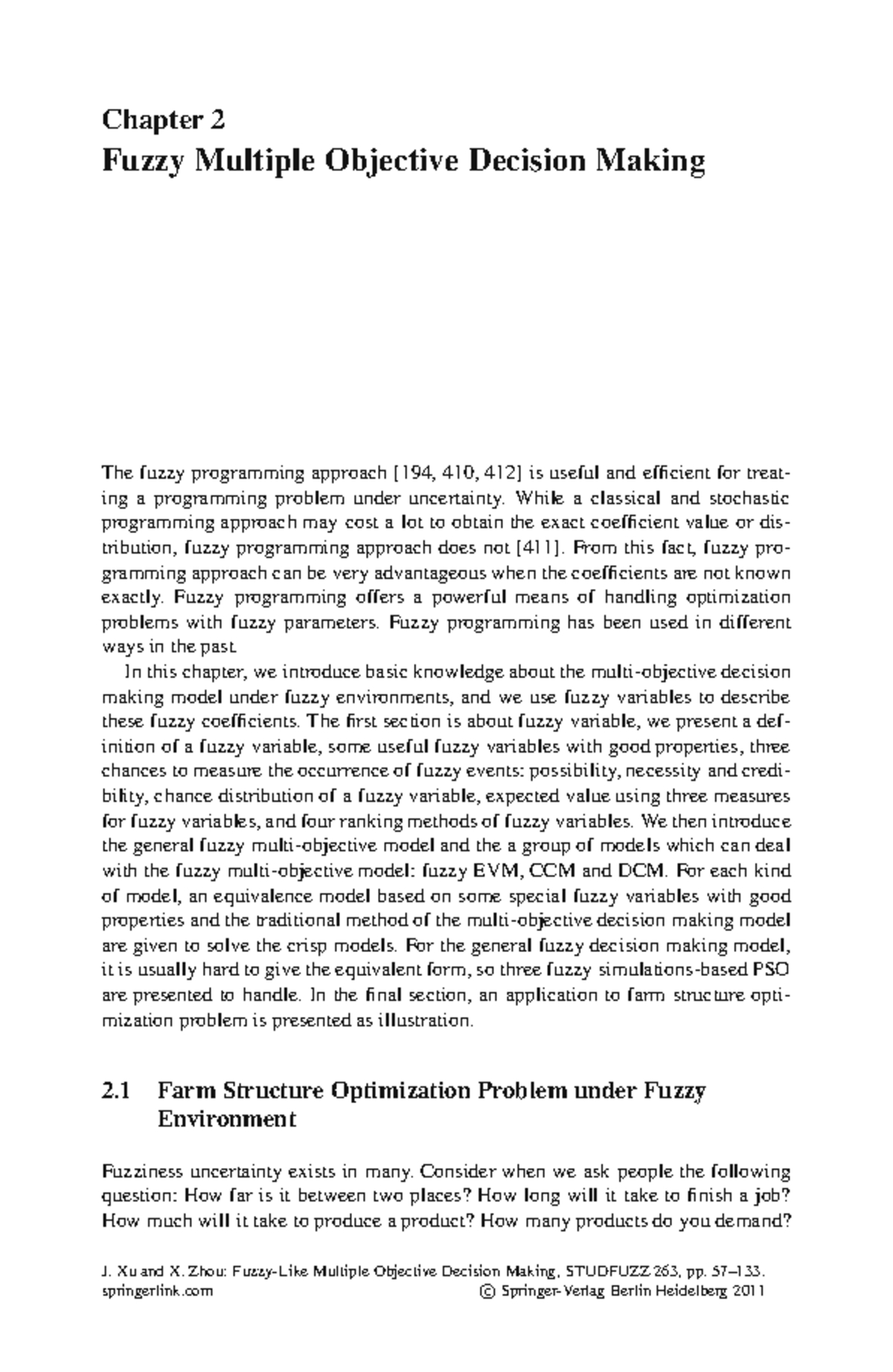 Chapter 2: Fuzzy Multiple Objective Decision Making - The Fuzzy ...