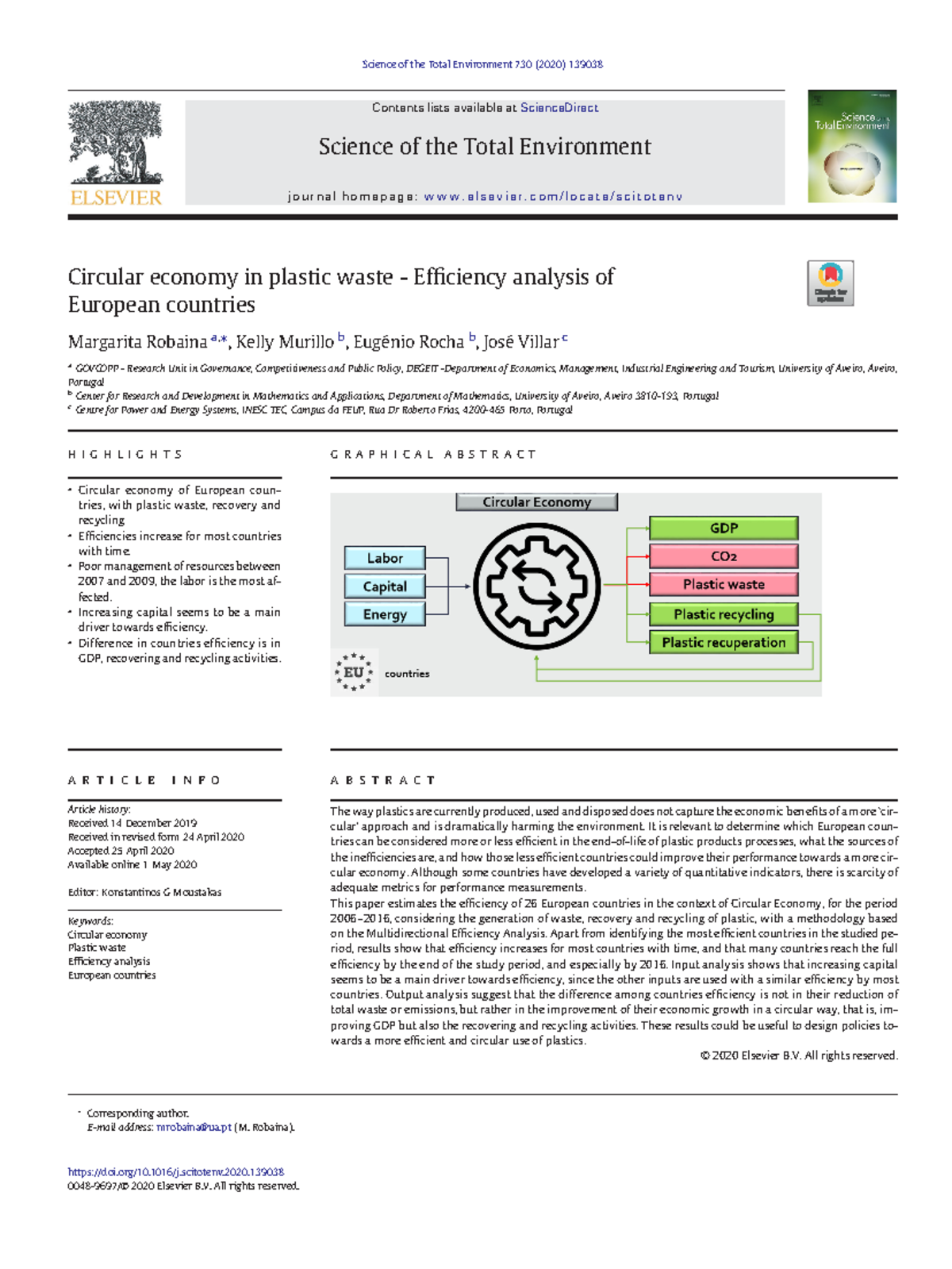Circular economy in plastic waste - Efficiency analysis of - Poor ...