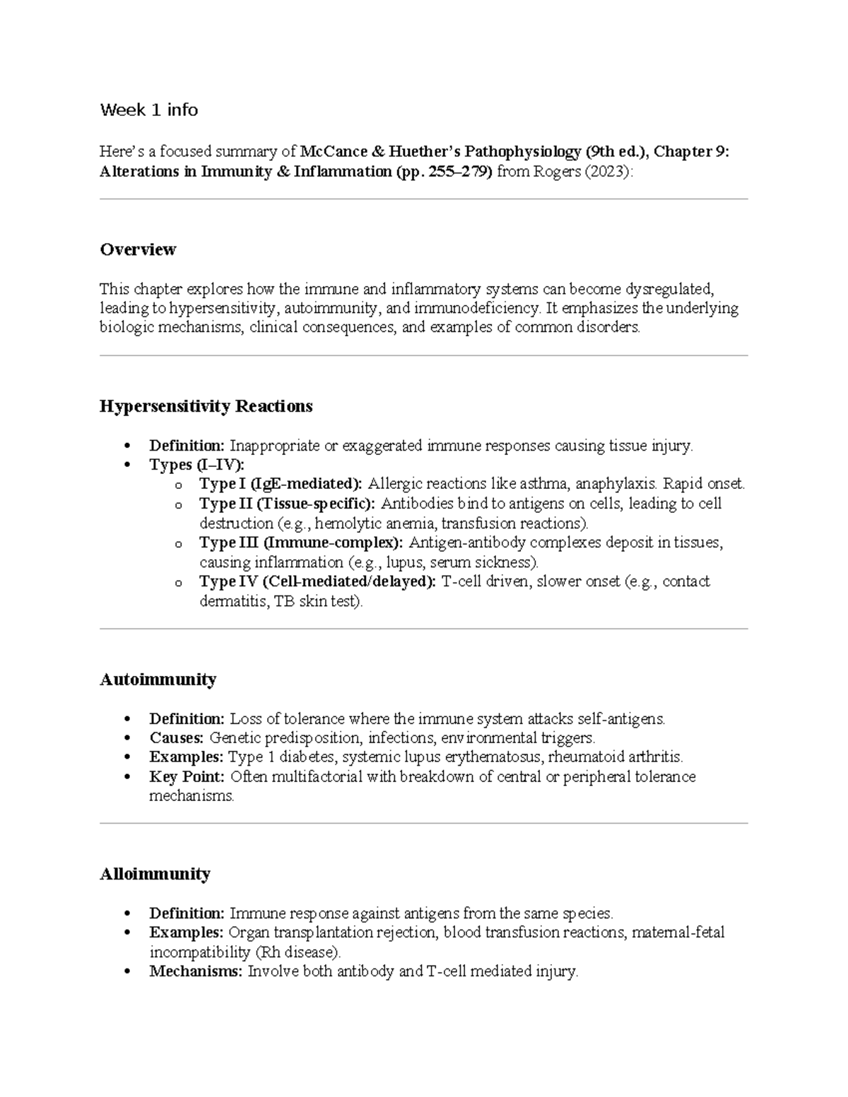 Week 1 Summary: McCance Pathophysiology (9th ed.) - Chapter 9 Immunity ...