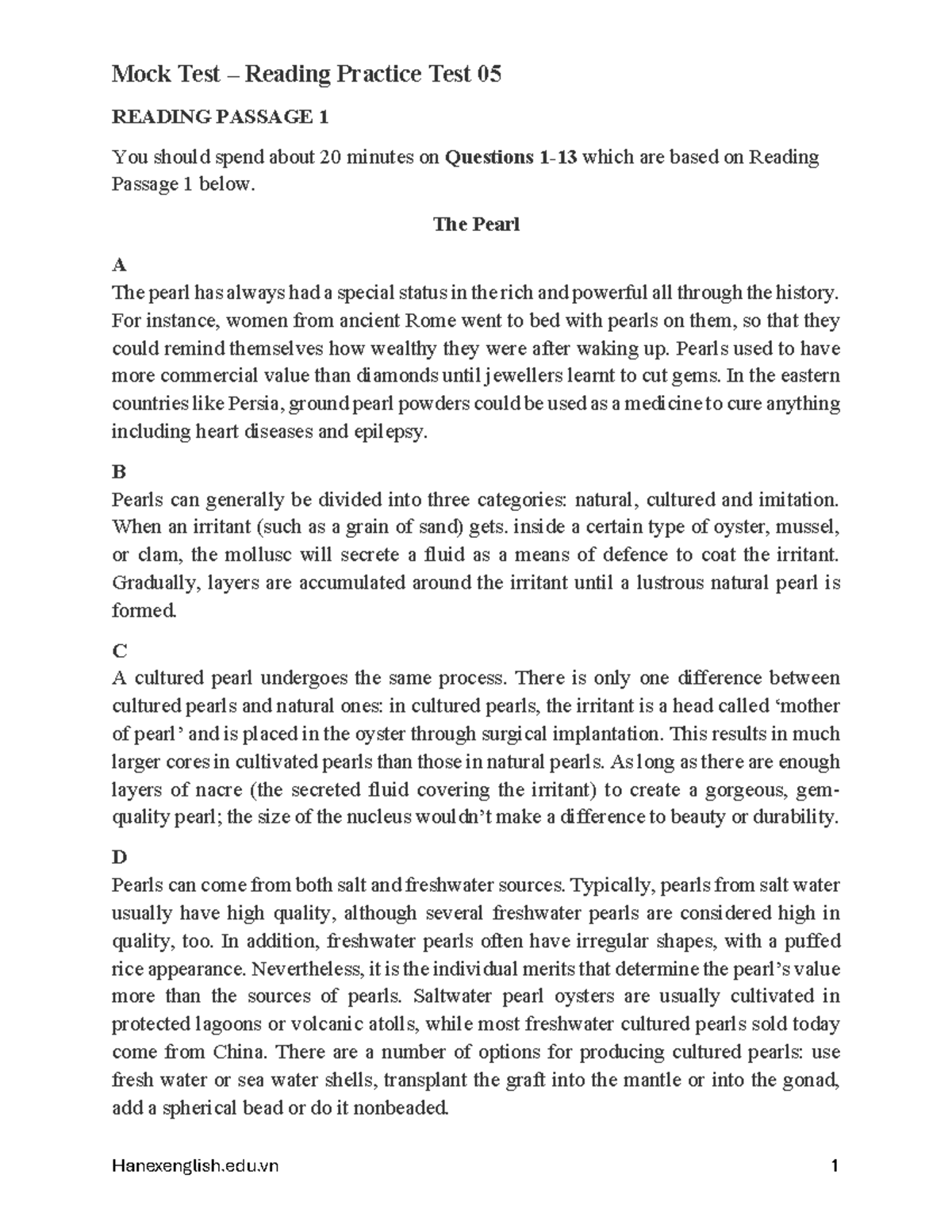 Mock Test 5 - Reading Comprehension Practice - Studocu