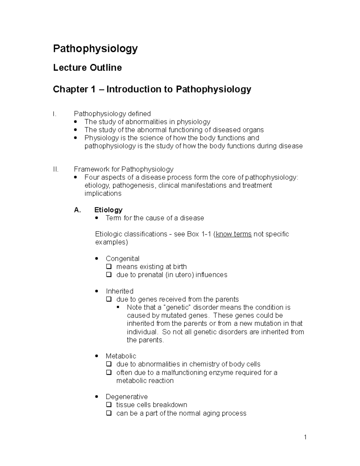 Pathophysiology 101: Chapter 1 - Intro & Chapter 2 - Homeostasis - Studocu