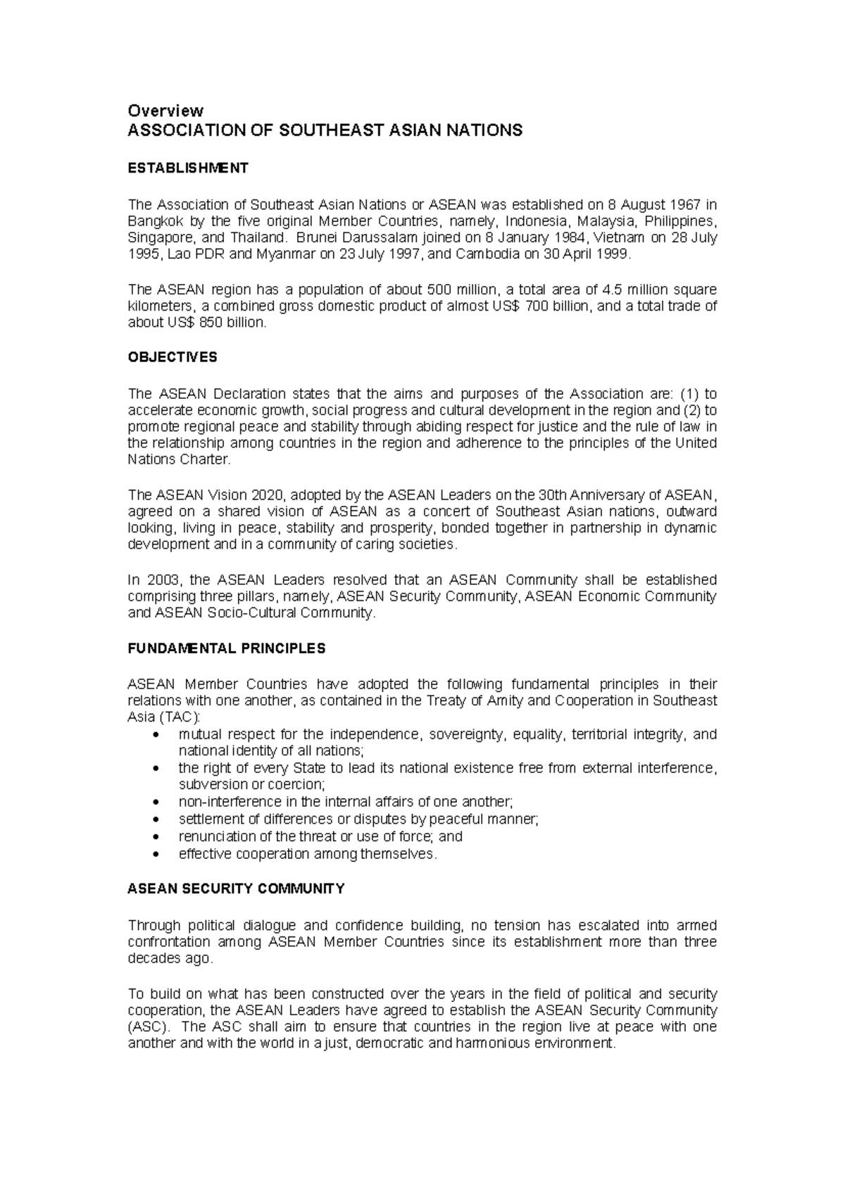 ASEAN Overview: Key Objectives, Principles, and Community Structures ...