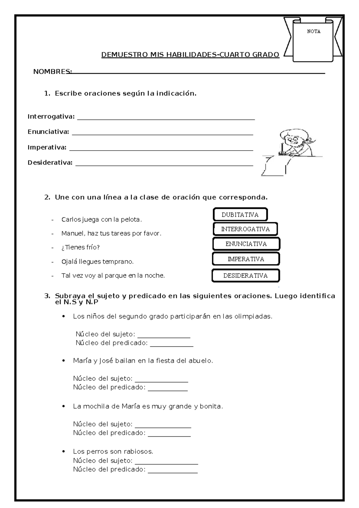 Examen de Comunicación 4to Bimestre: Oraciones y Modificadores - Studocu